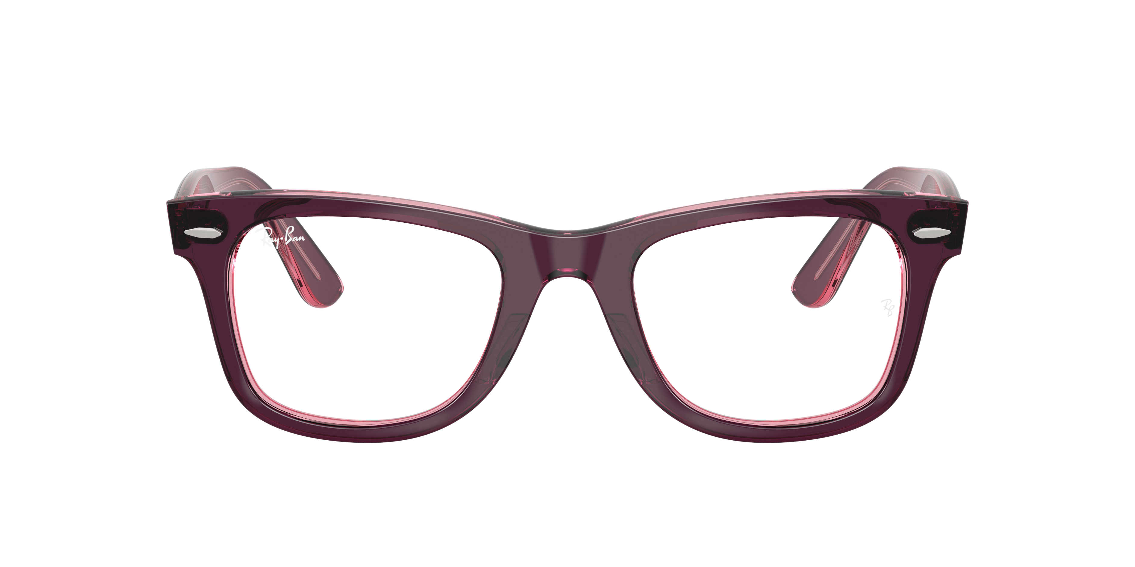 Ray-Ban Wayfarer Ease RX4340V in Violet On Transparent Pink, front view #Colour_Violet On Transparent Pink