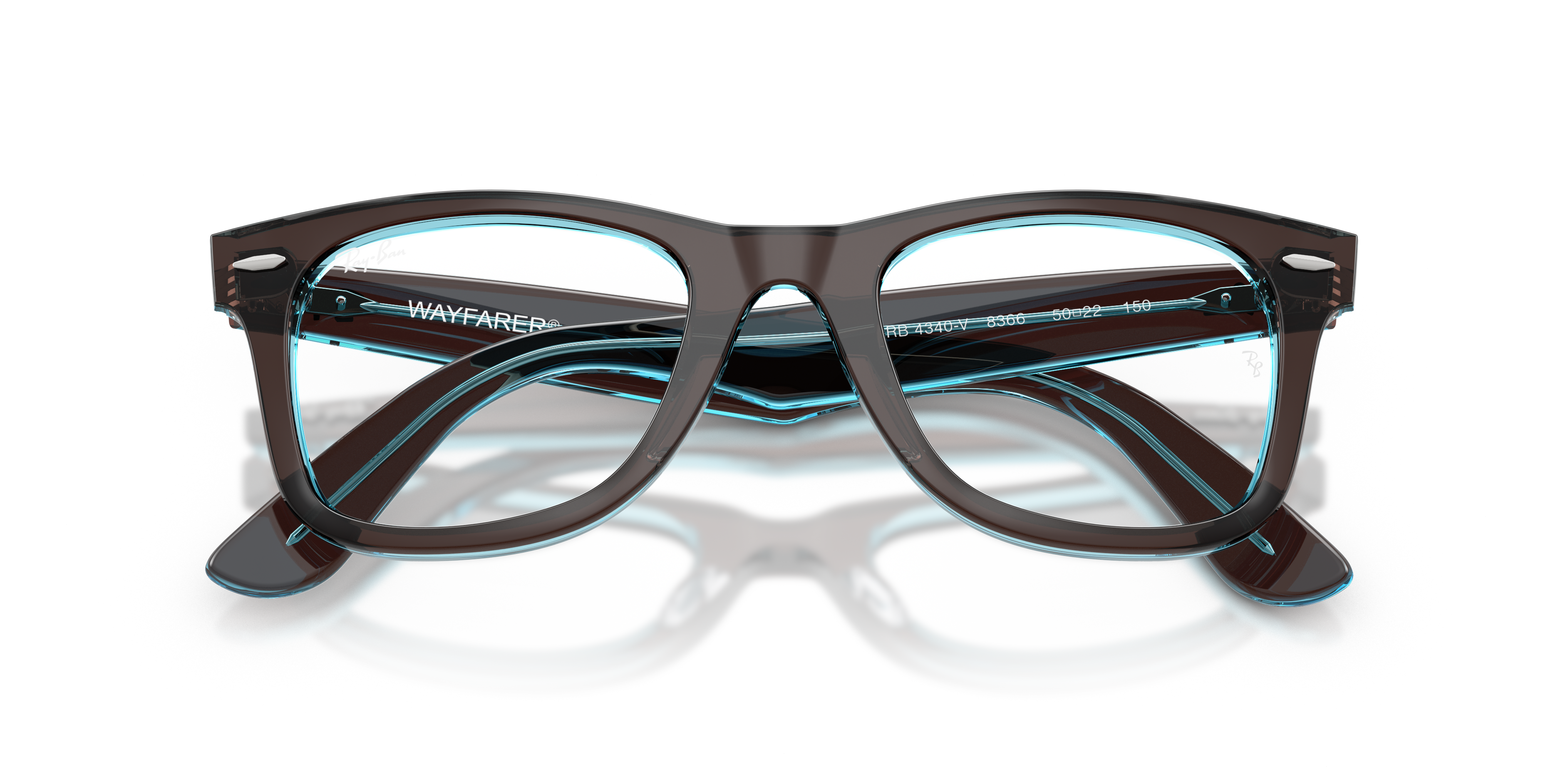 Ray-Ban Wayfarer Ease RX4340V in Brown On Transparent Blue, front detail view #Colour_Brown On Transparent Blue