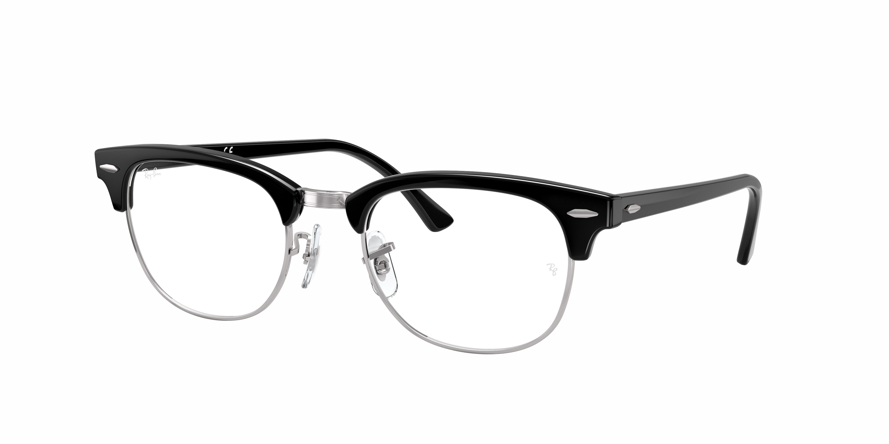 Ray-Ban Clubmaster RX5154 in Black On Silver, three-quarter view #Colour_Black On Silver
