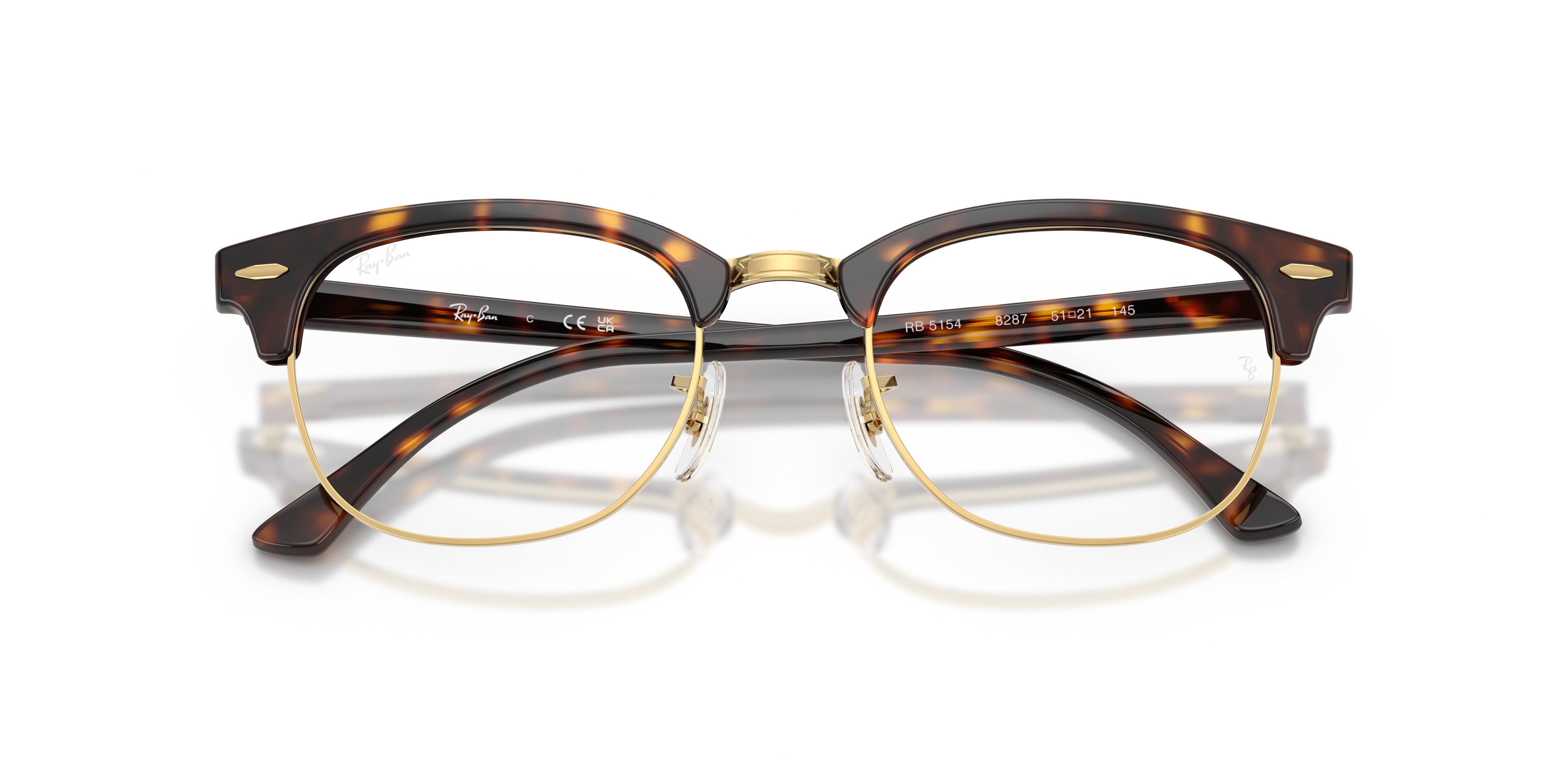 Ray-Ban Clubmaster RX5154 in Havana & Gold, front detail view #Colour_Havana & Gold