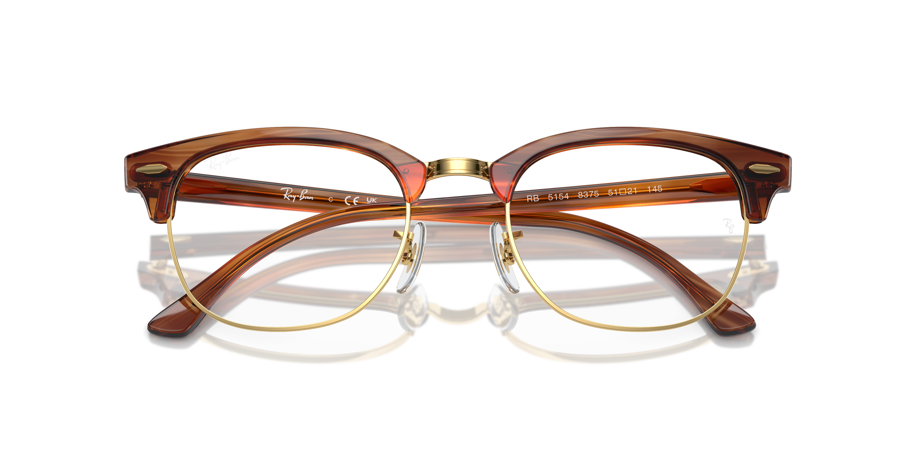 Ray-Ban Clubmaster RX5154 in Striped Brown, front detail view #Colour_Striped Brown