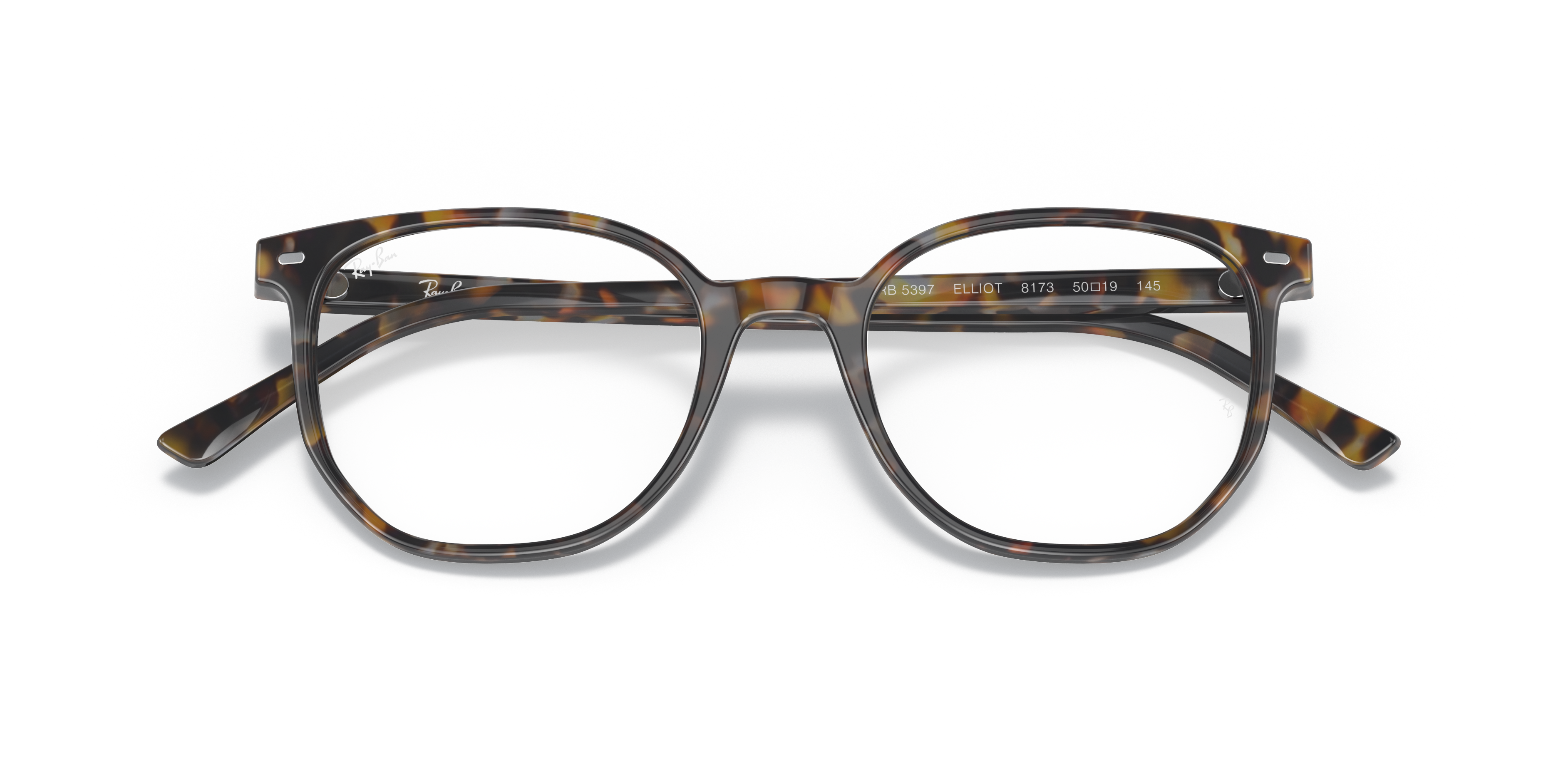 Ray-Ban Elliot RX5397 in Brown Grey Havana, front detail view #Colour_Brown Grey Havana