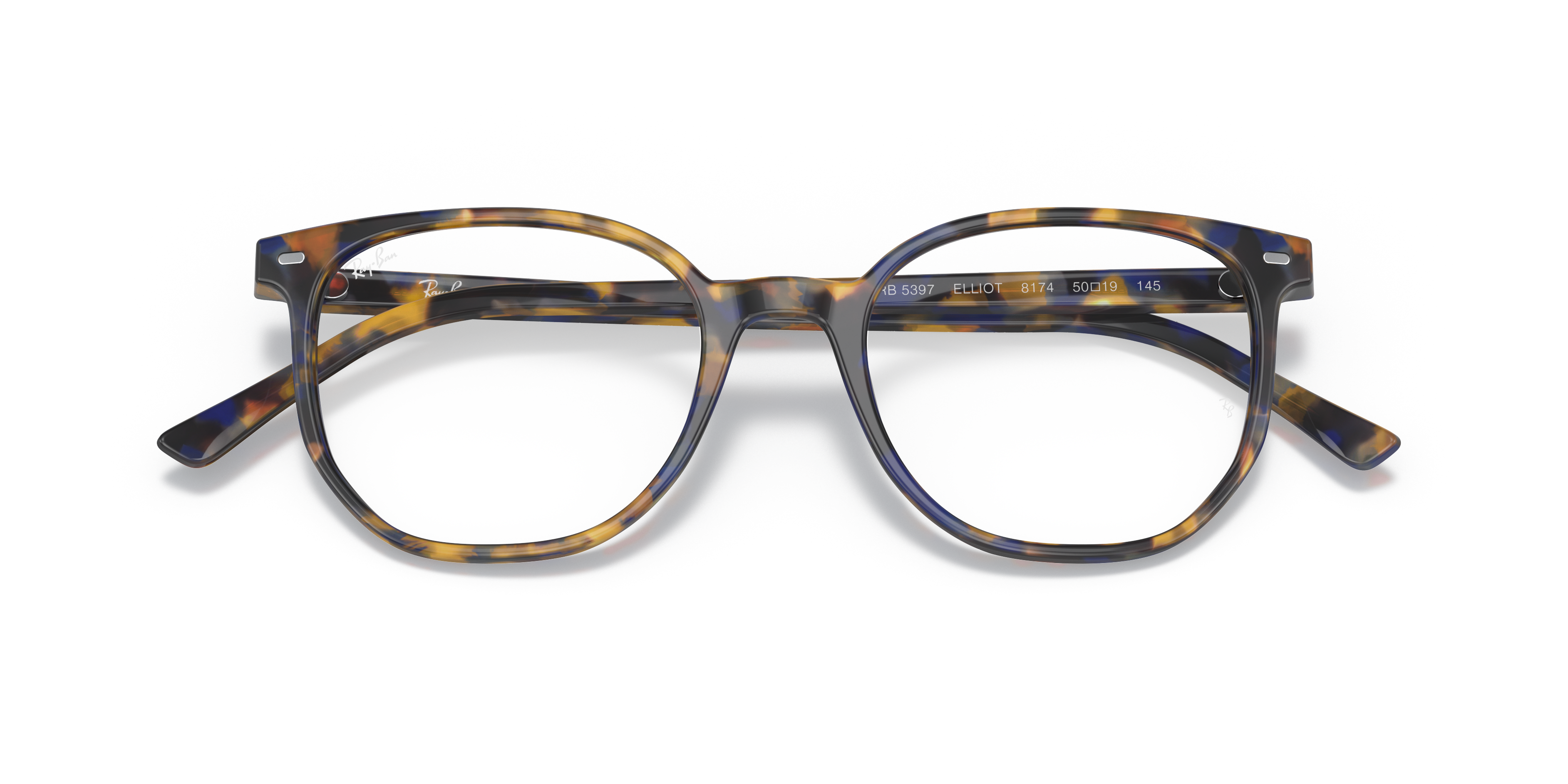 Ray-Ban Elliot RX5397 in Yellow & Blue Havana, front detail view #Colour_Yellow & Blue Havana