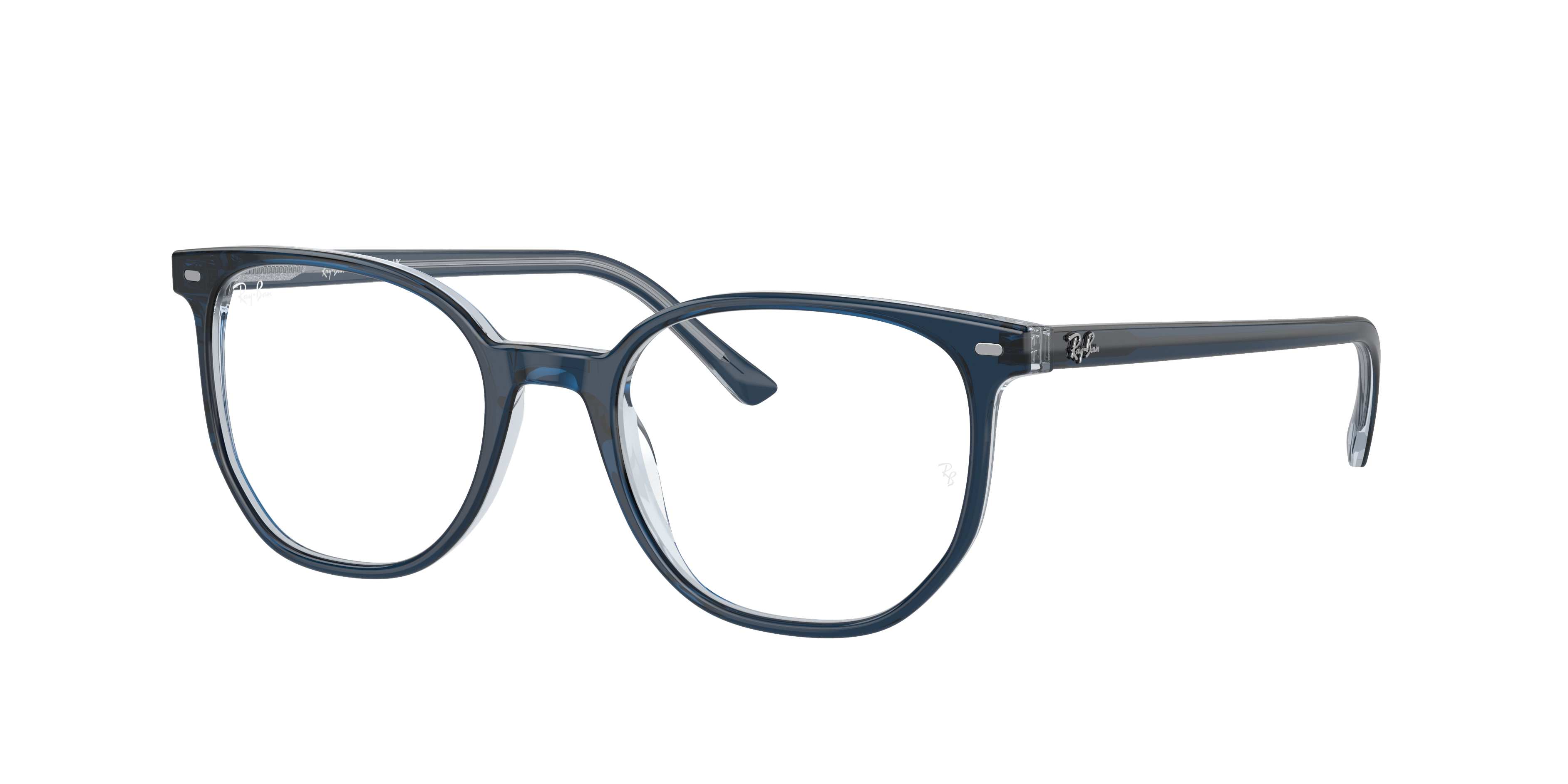 Ray-Ban Elliot RX5397 in Blue On Transparent Blue, three-quarter view #Colour_Blue On Transparent Blue