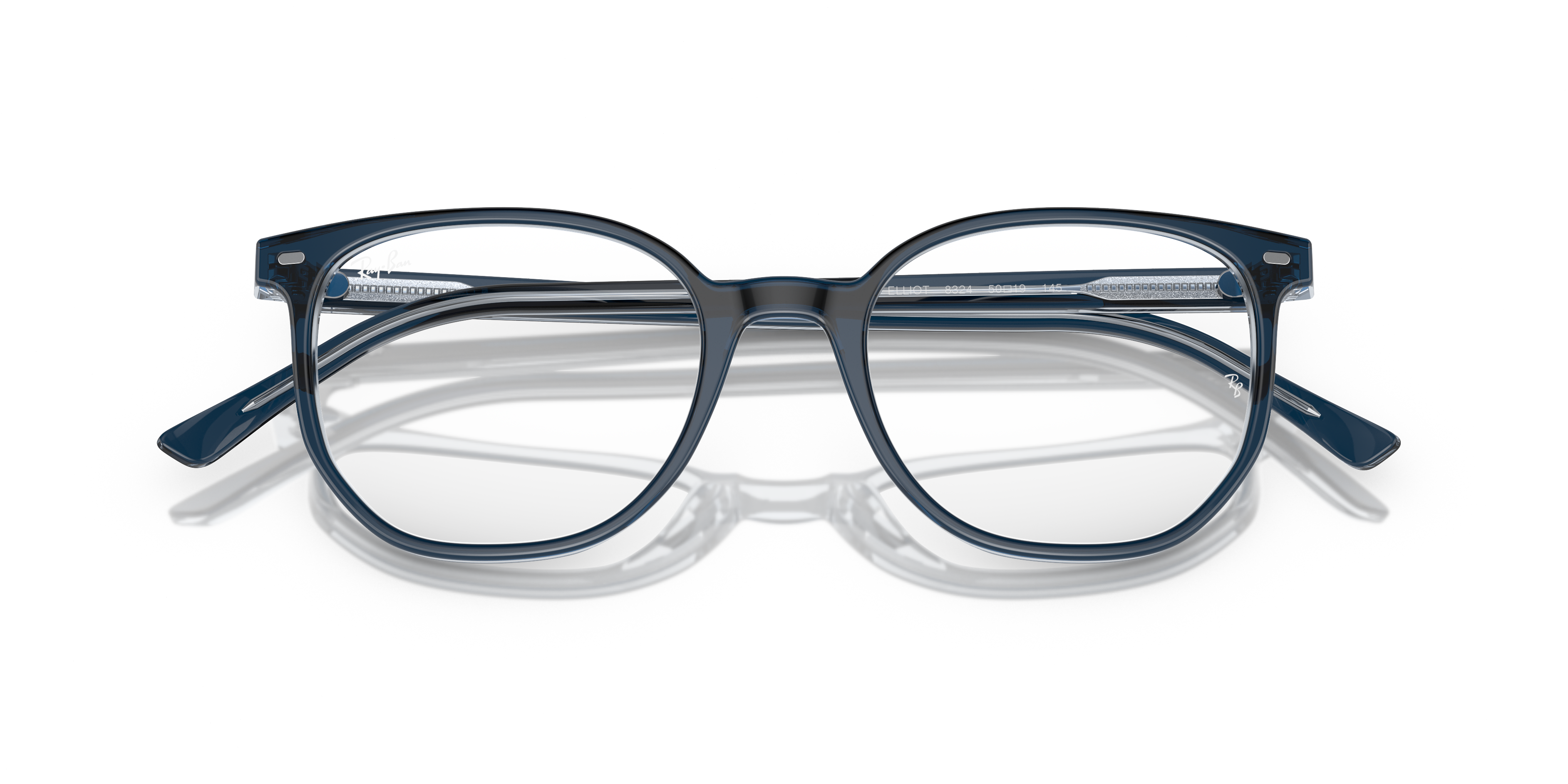 Ray-Ban Elliot RX5397 in Blue On Transparent Blue, front detail view #Colour_Blue On Transparent Blue