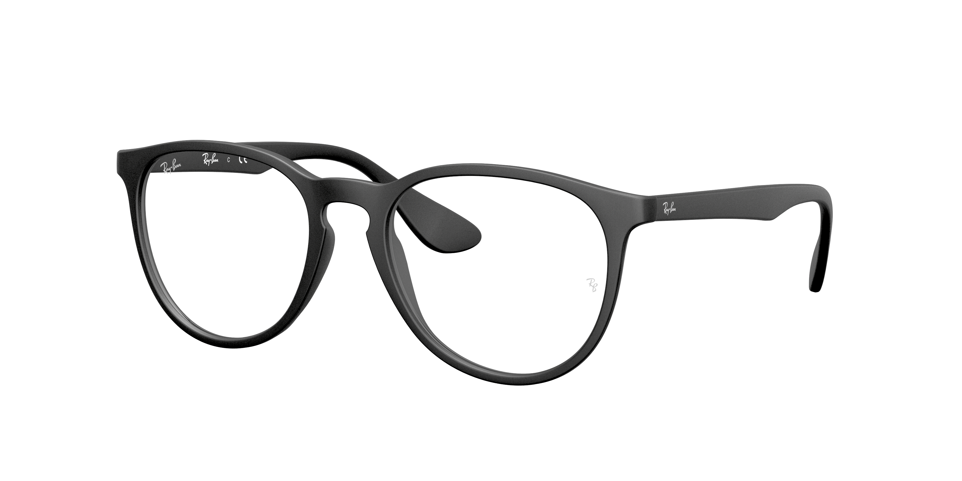 Ray-Ban Erika RX7046 in Rubber Black, three-quarter view #Colour_Rubber Black
