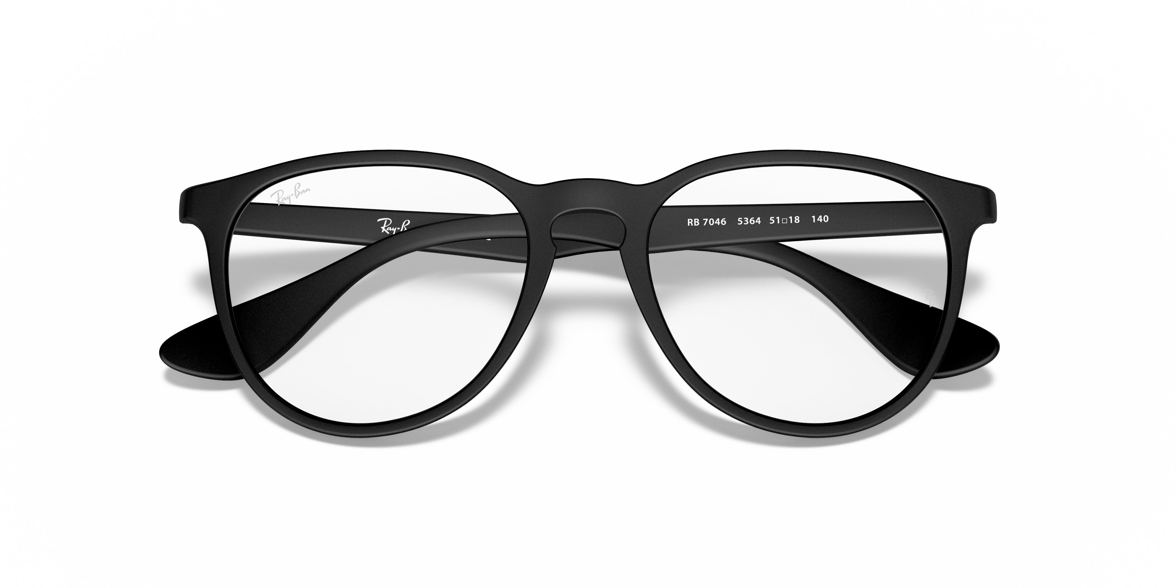 Ray-Ban Erika RX7046 in Rubber Black, front detail view #Colour_Rubber Black