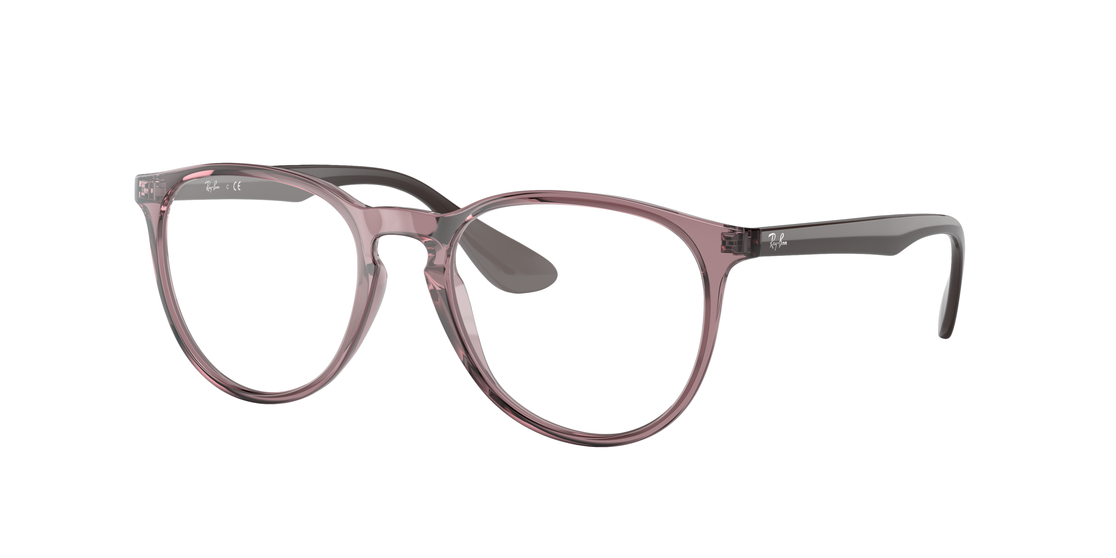 Ray-Ban Erika RX7046 in Transparent Violet (8139), three-quarter view #Colour_Transparent Violet (8139)