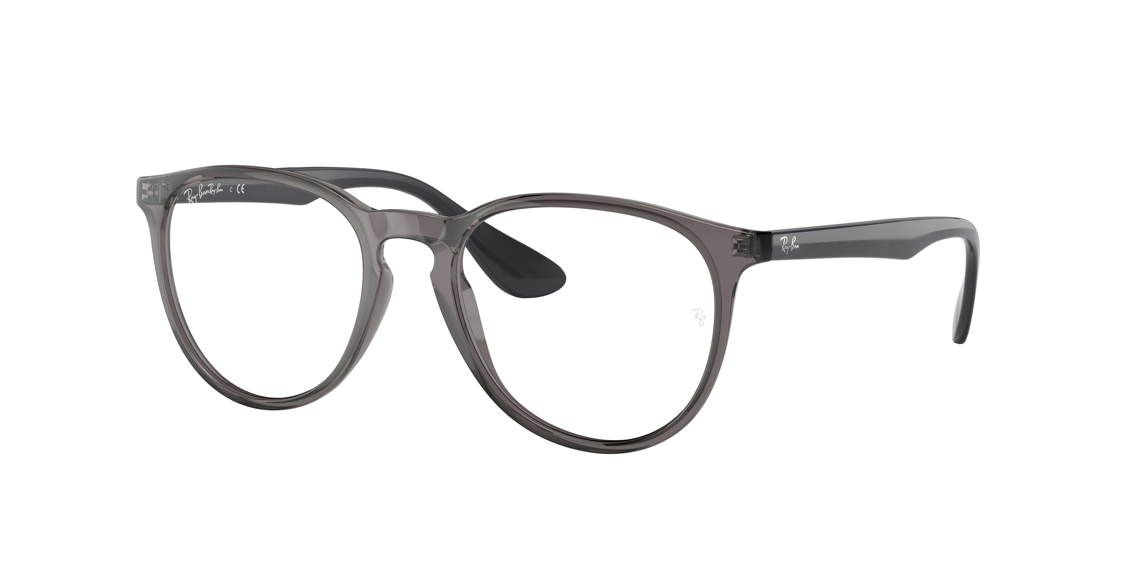 Ray-Ban Erika RX7046 in Transparent Grey, three-quarter view #Colour_Transparent Grey
