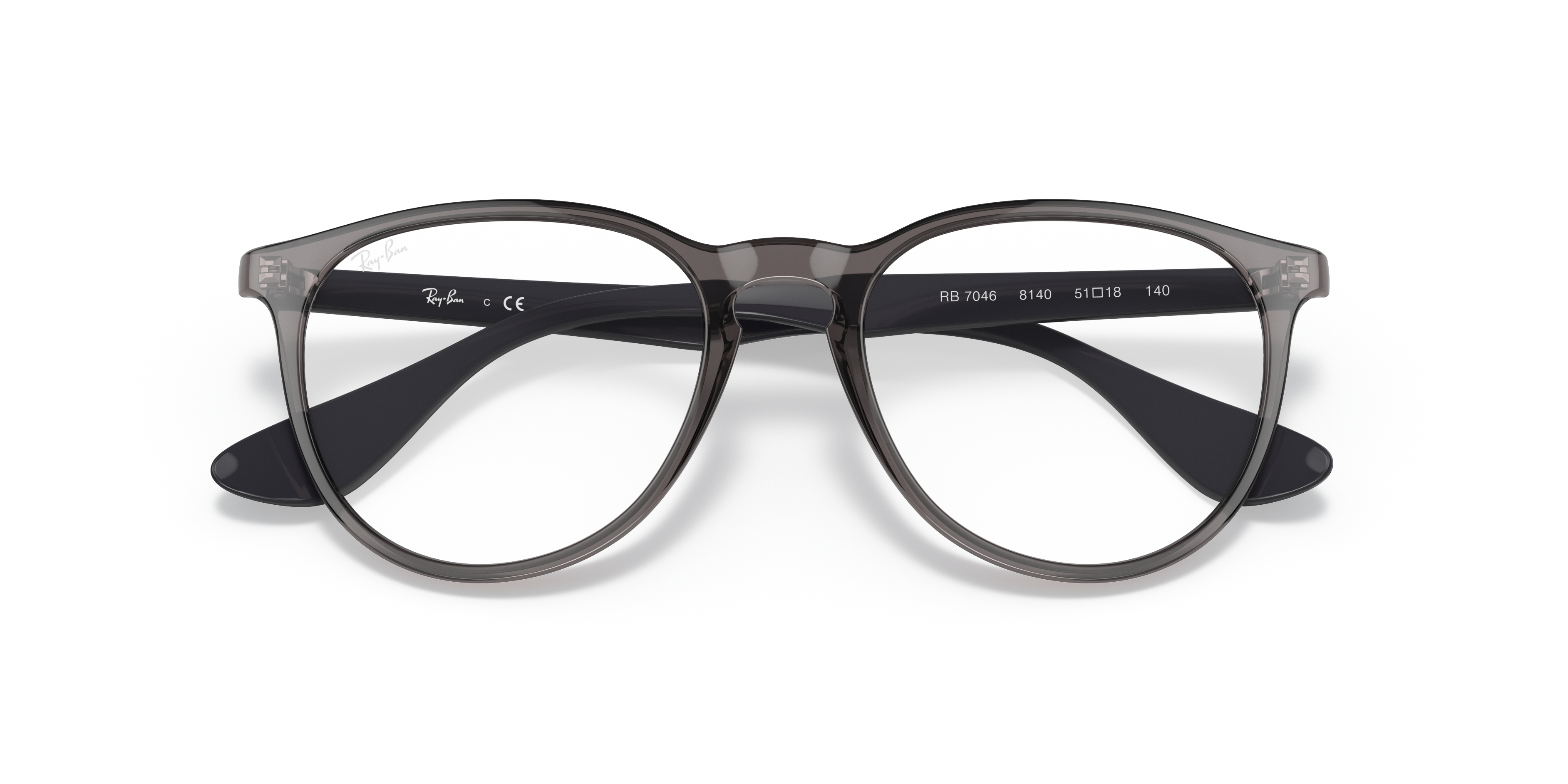 Ray-Ban Erika RX7046 in Transparent Grey, front detail view #Colour_Transparent Grey