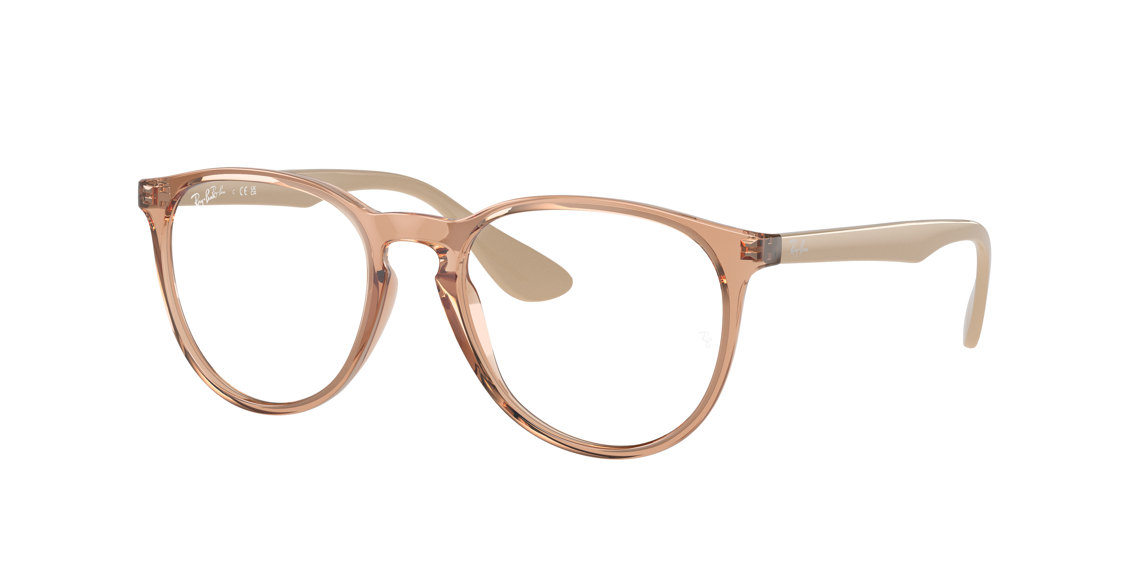 Ray-Ban Erika RX7046 in Transparent Brown, three-quarter view #Colour_Transparent Brown