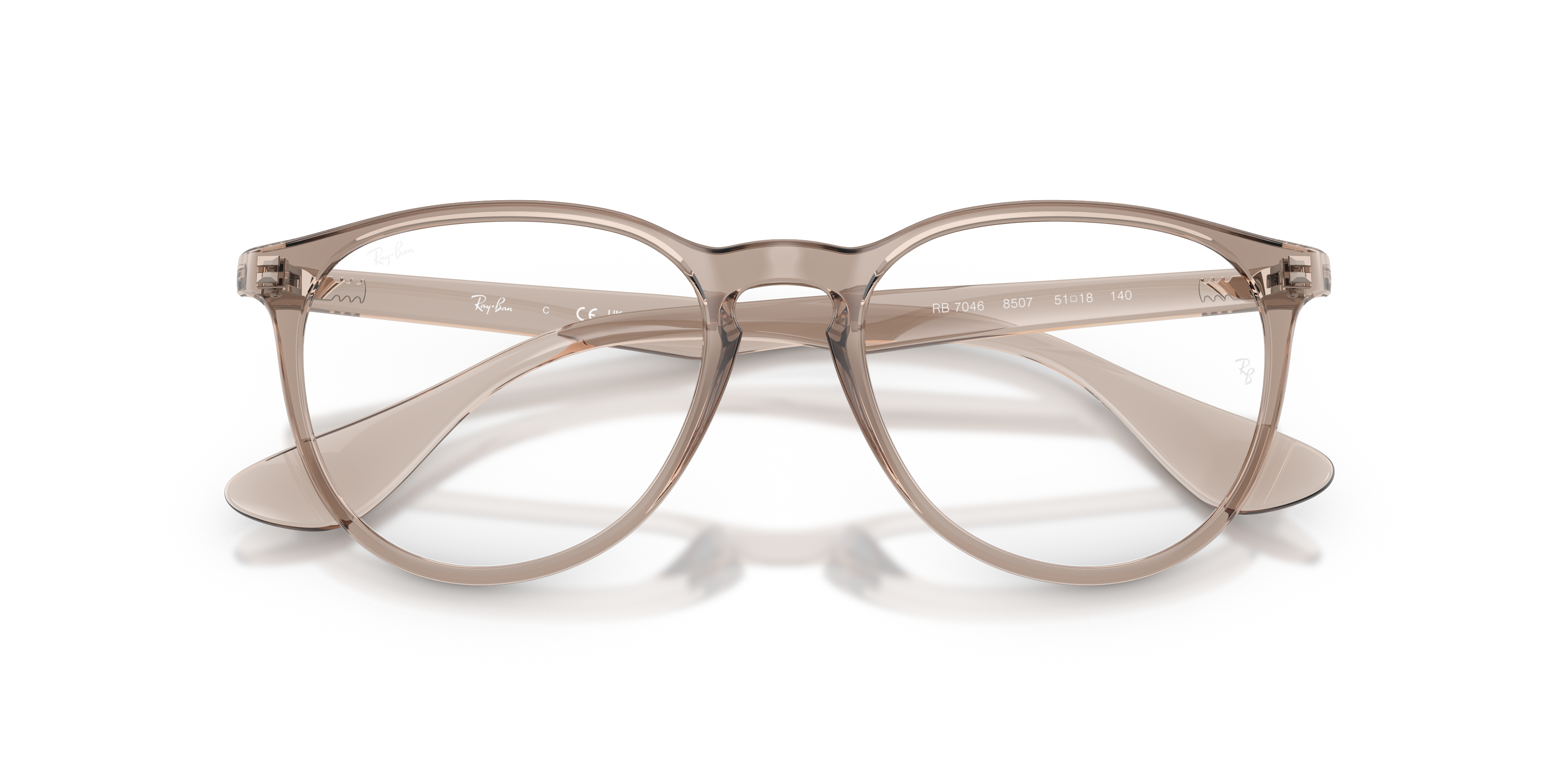 Ray-Ban Erika RX7046 in Transparent Light Brown, front detail view #Colour_Transparent Light Brown