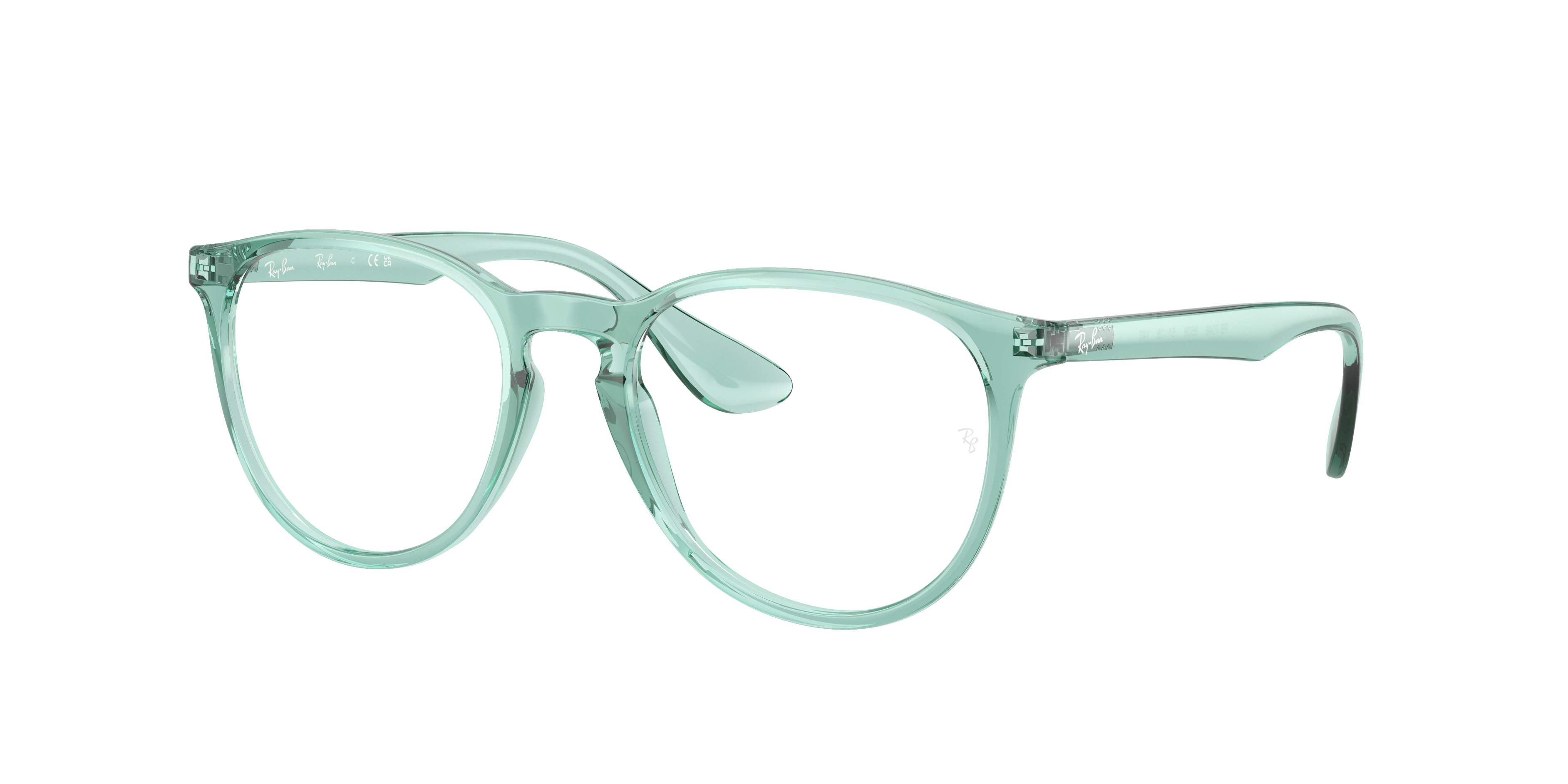 Ray-Ban Erika RX7046 in Transparent Green, three-quarter view #Colour_Transparent Green