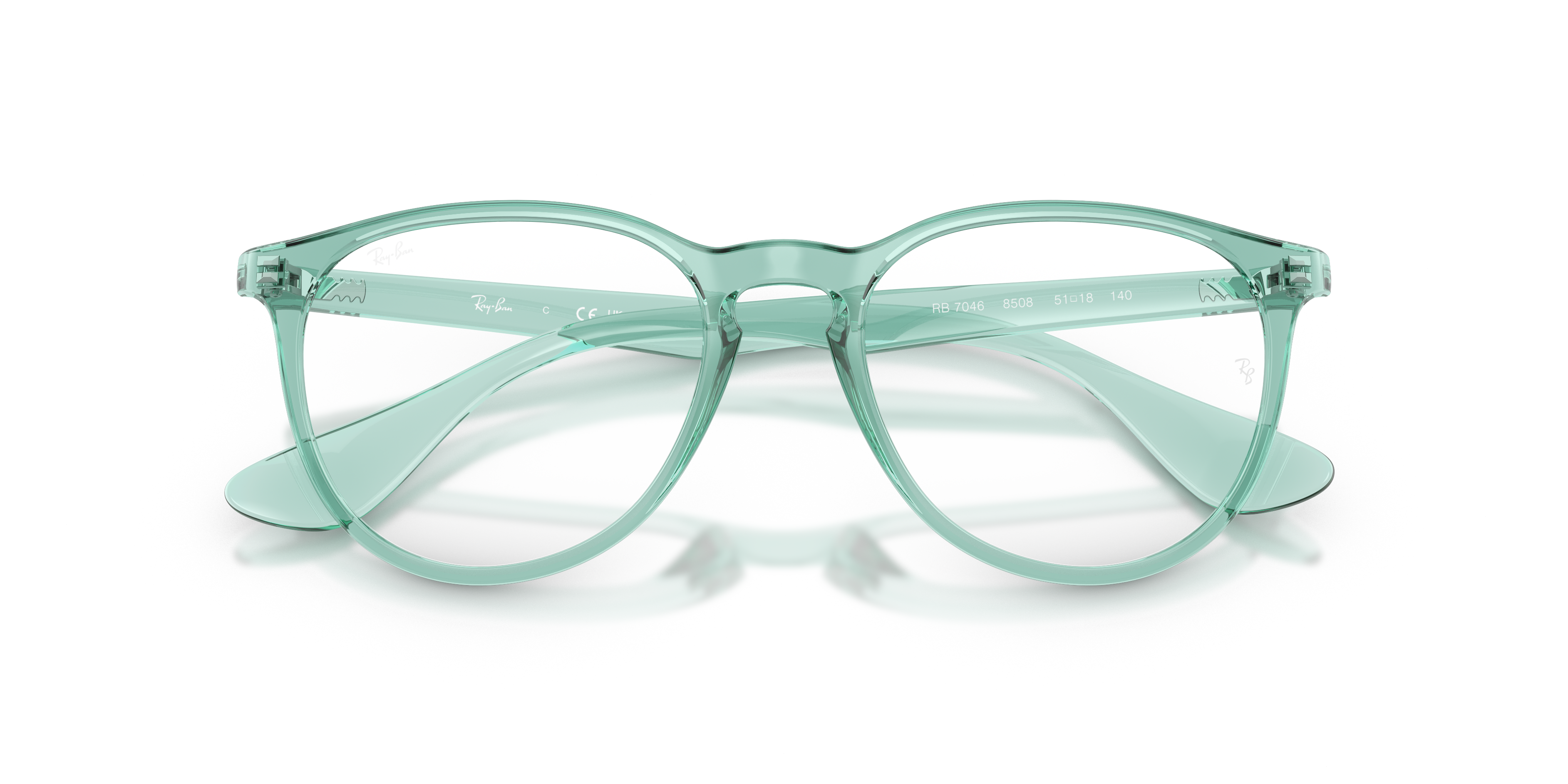 Ray-Ban Erika RX7046 in Transparent Green, front detail view #Colour_Transparent Green