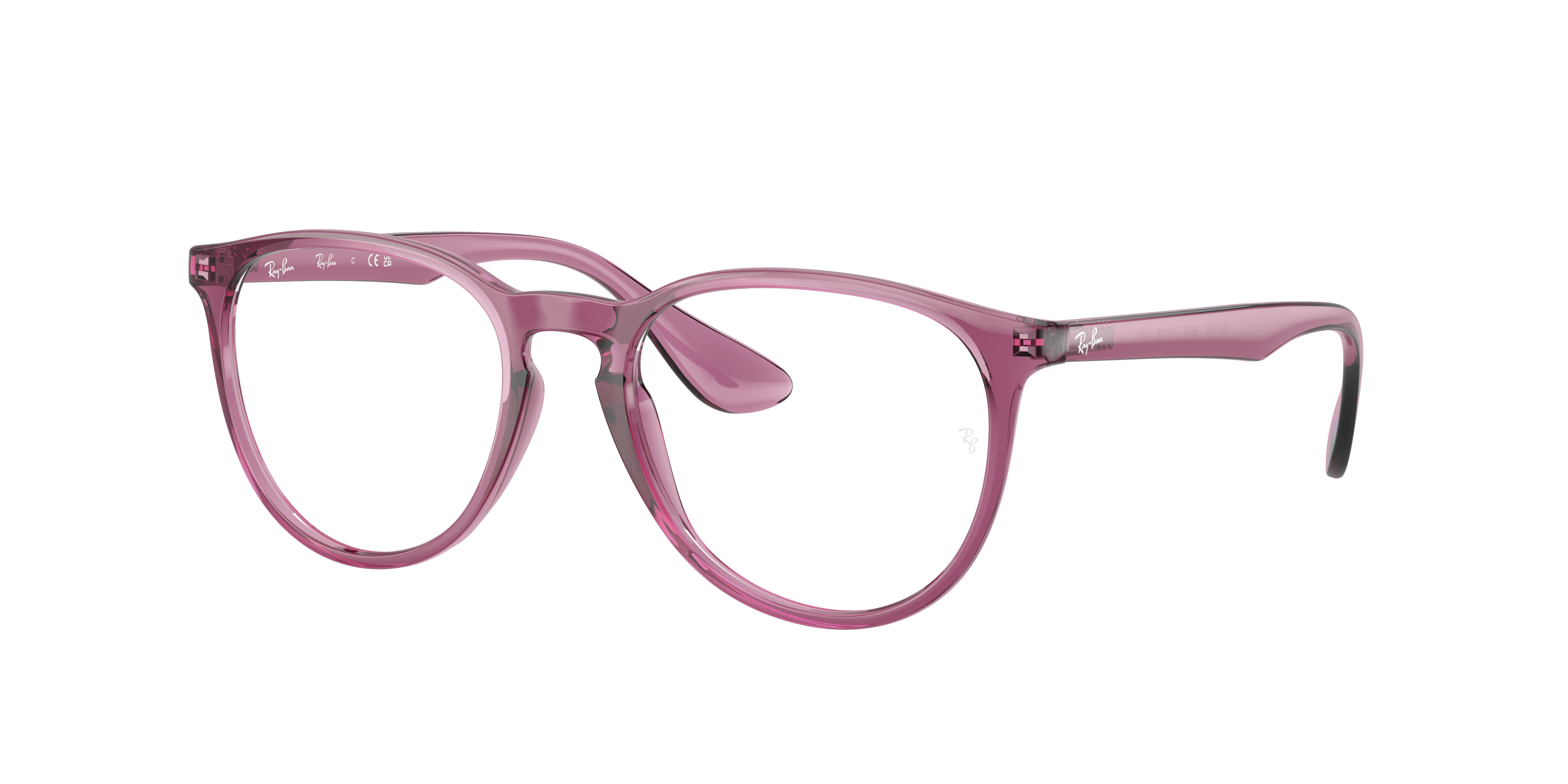 Ray-Ban Erika RX7046 in Transparent Violet (8509), three-quarter view #Colour_Transparent Violet (8509)