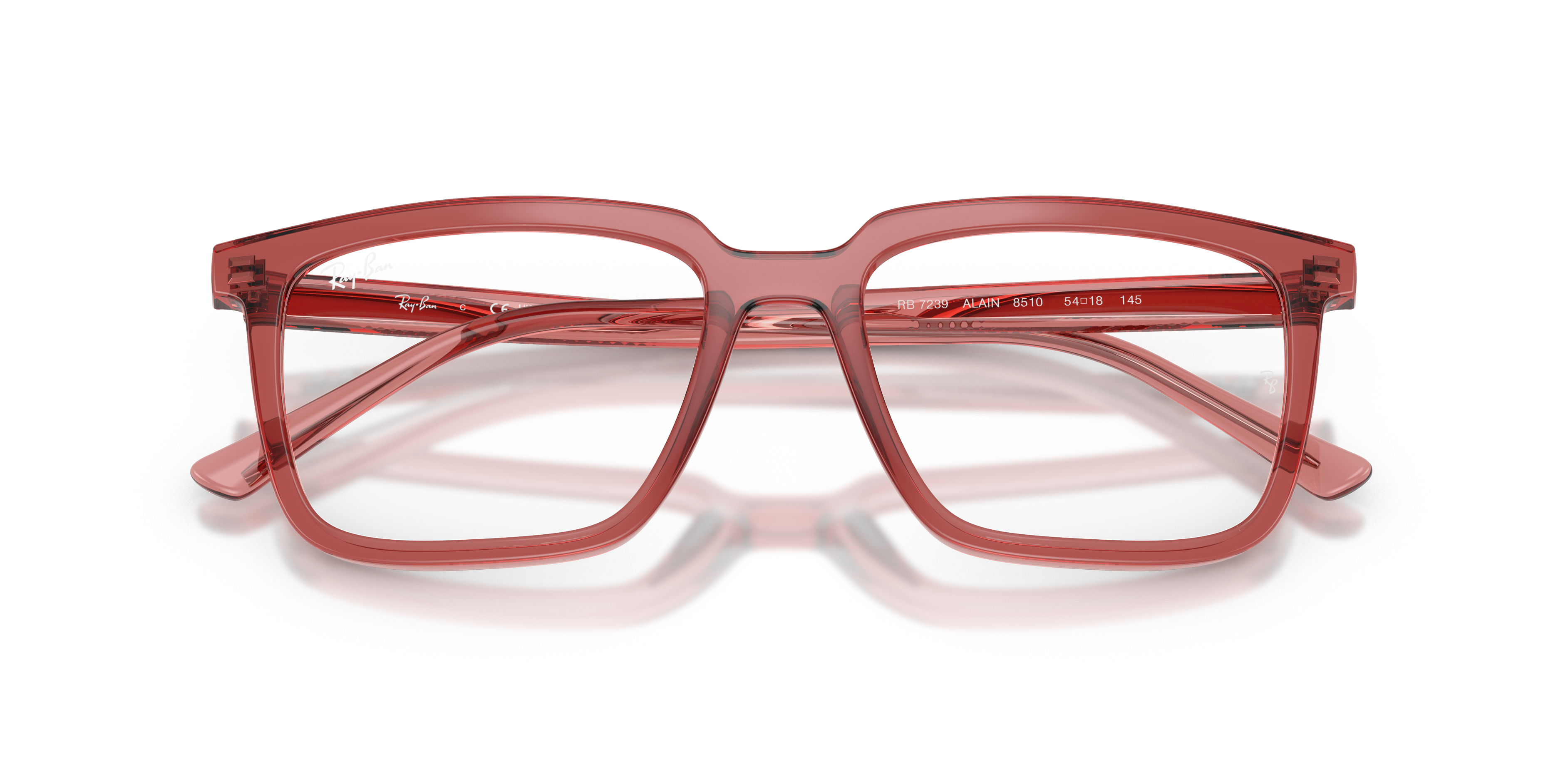 Ray-Ban Alain RX7239 - Transparent Red, front detail view #Colour_Transparent Red
