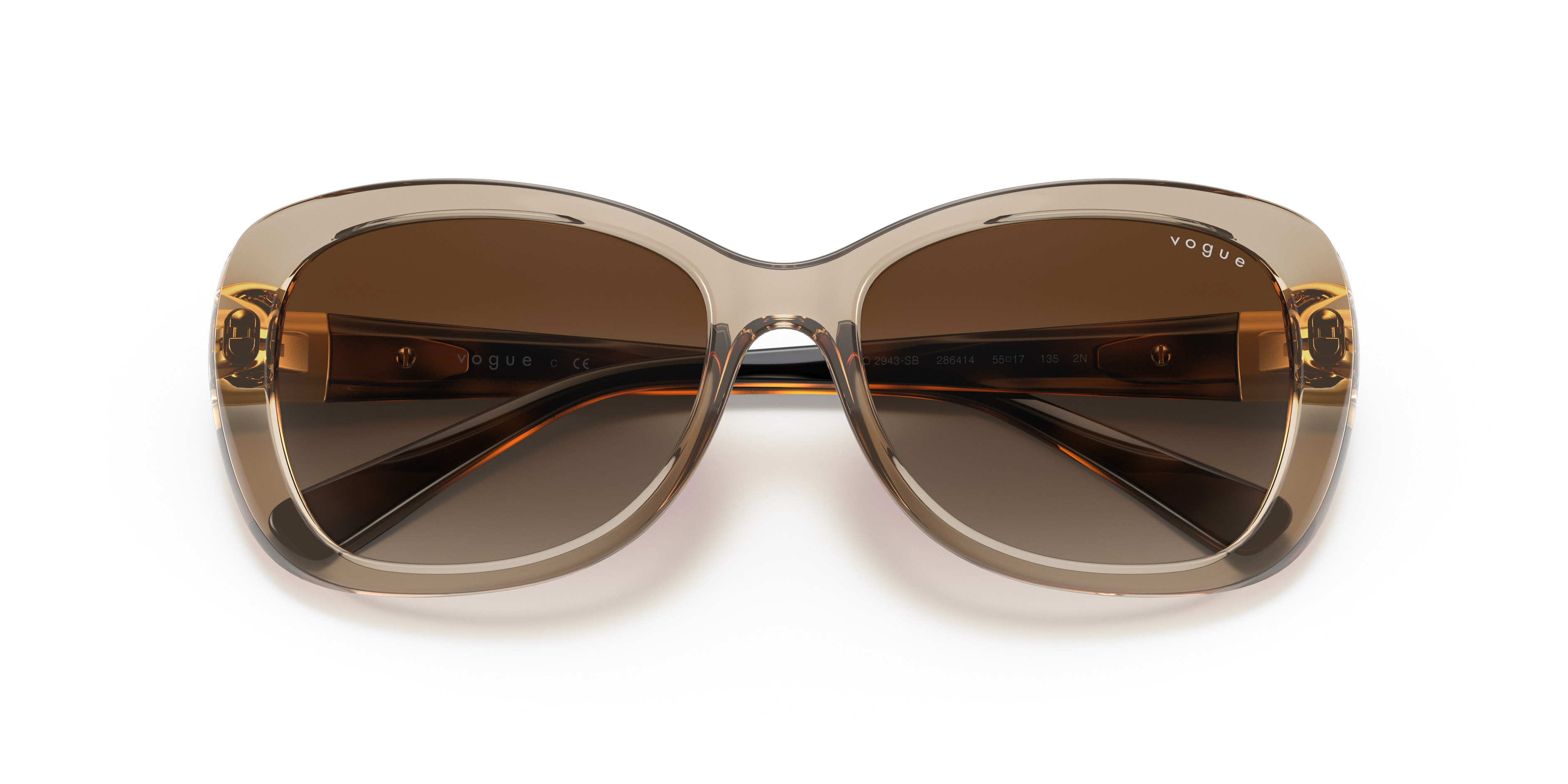 Vogue Eyewear VO2943SB in Transparent Light Brown, front detail view #Colour_Transparent Light Brown