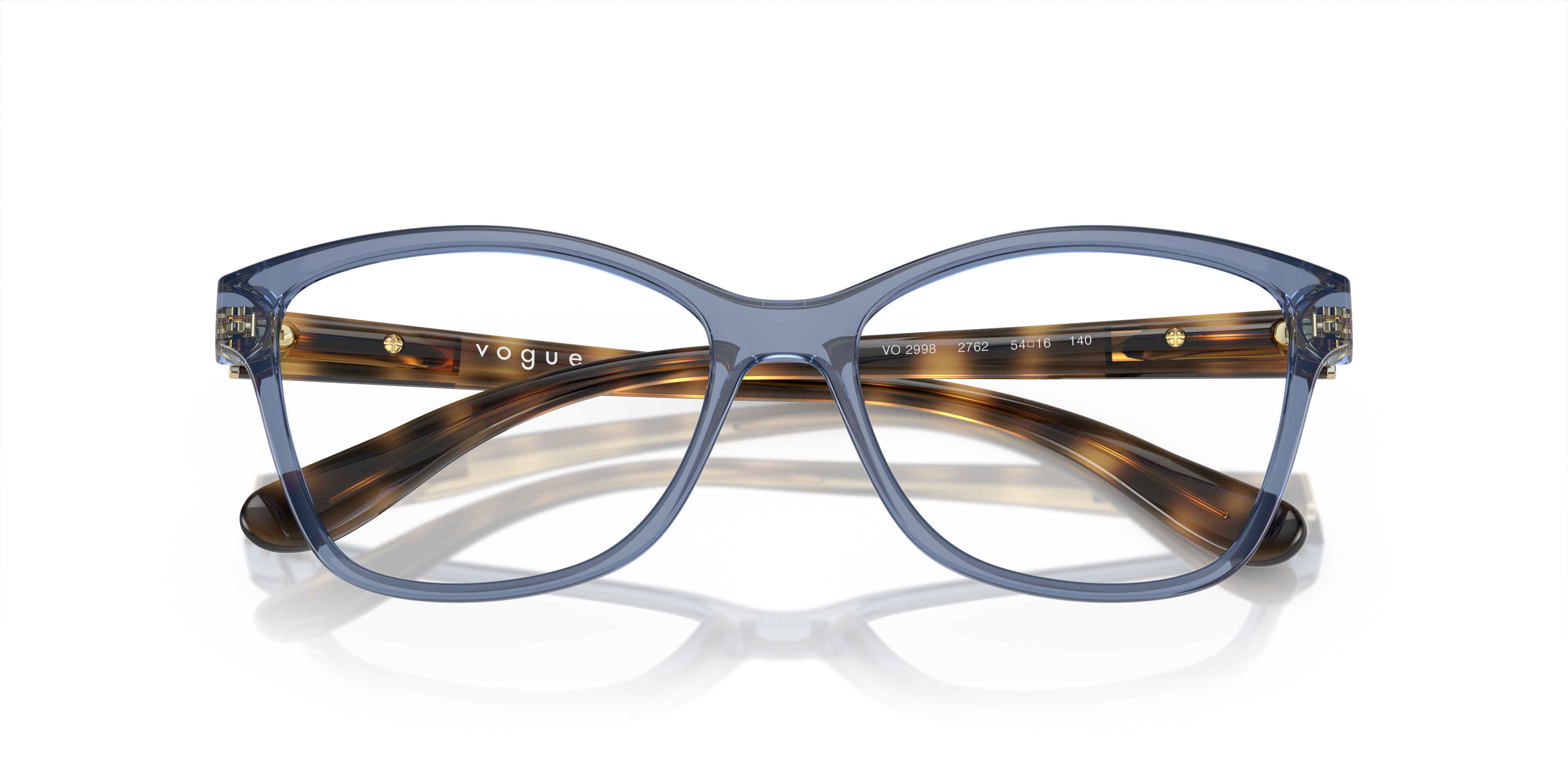 Vogue Eyewear VO2998 in Transparent Blue, front detail view #Colour_Transparent Blue