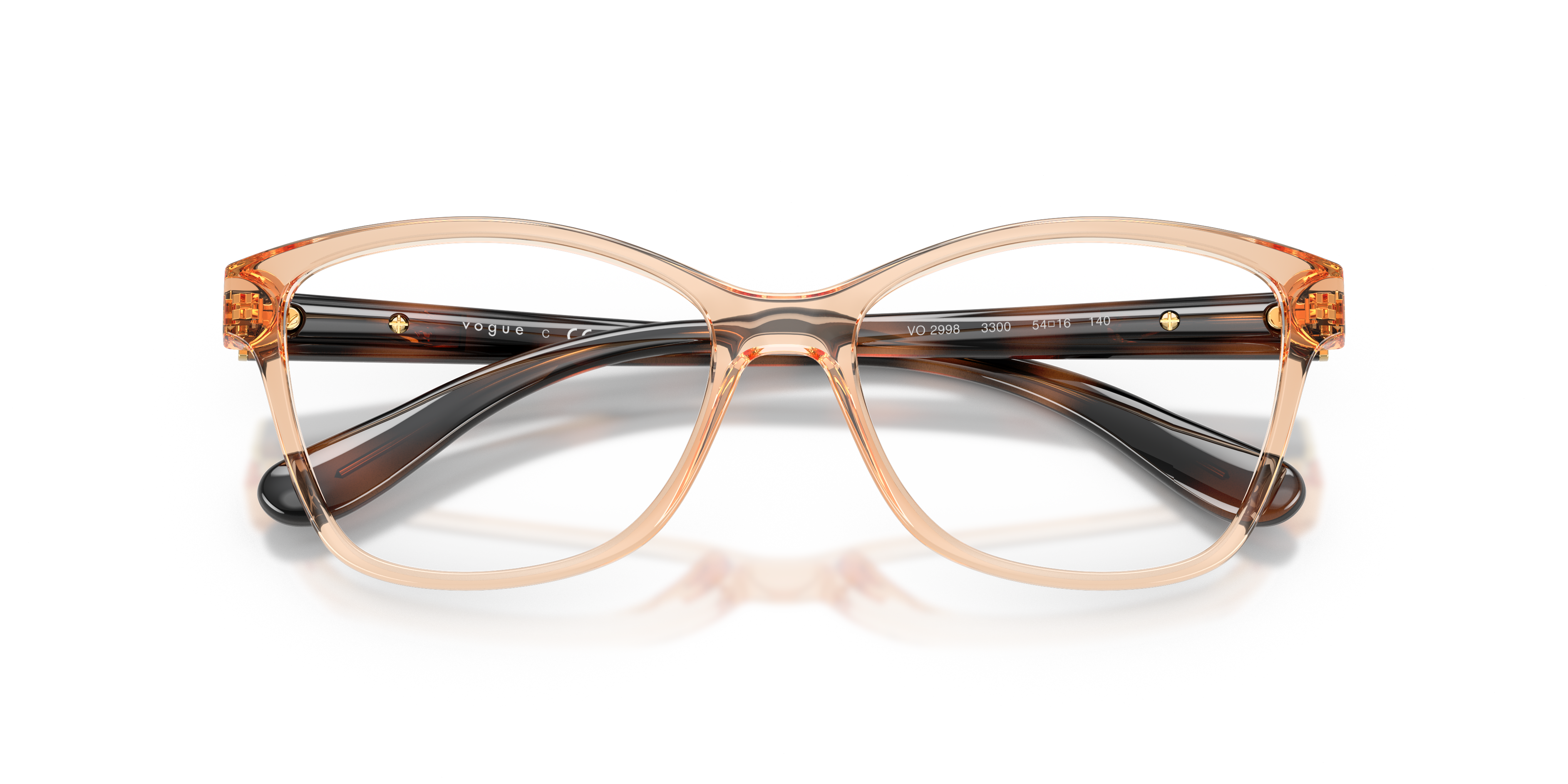 Vogue Eyewear VO2998 in Transparent Reddish Brown, front detail view #Colour_Transparent Reddish Brown