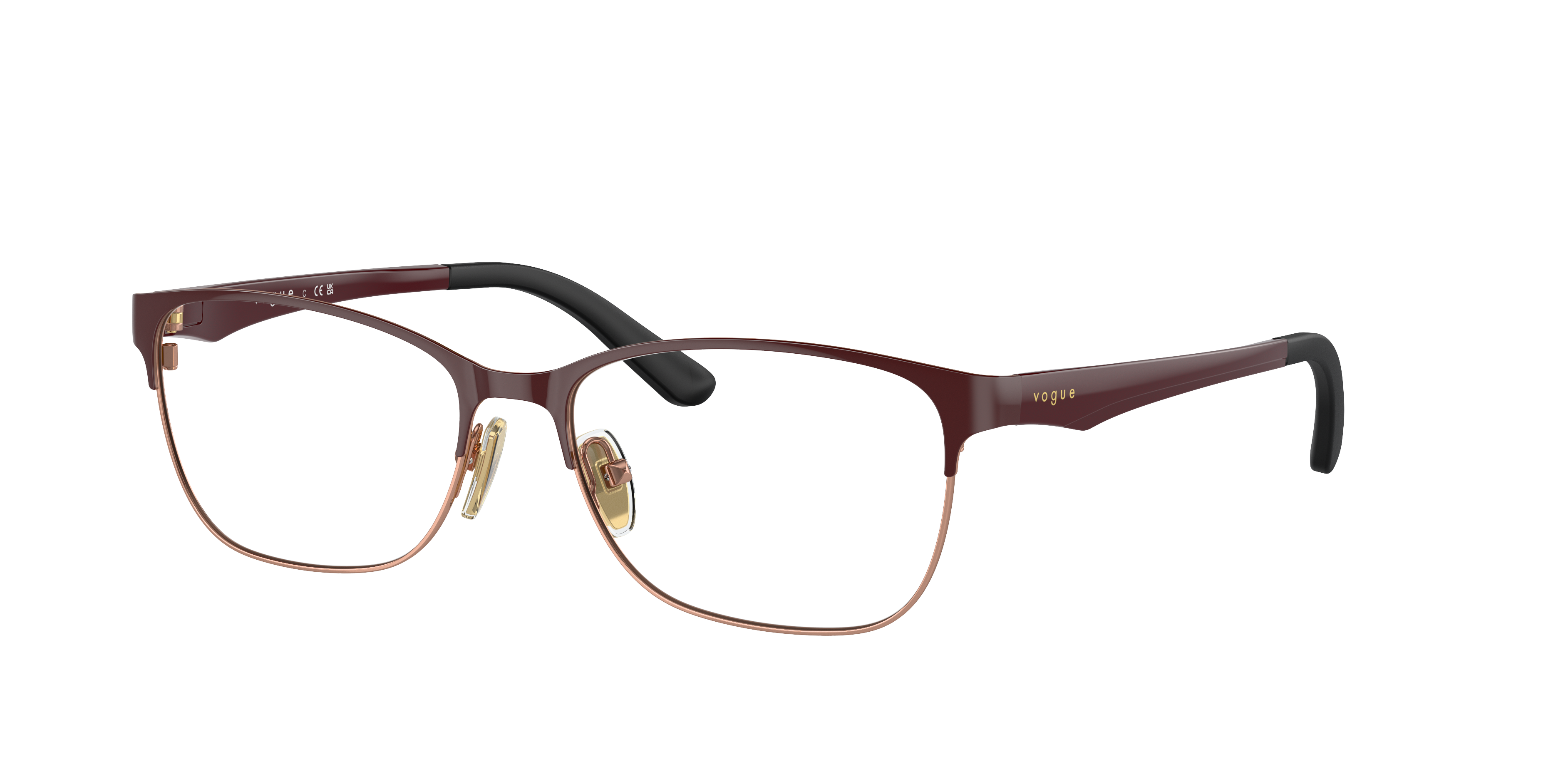 Vogue Eyewear VO3940 in Top Bordeaux/Rose Gold, three-quarter view #Colour_Top Bordeaux/Rose Gold