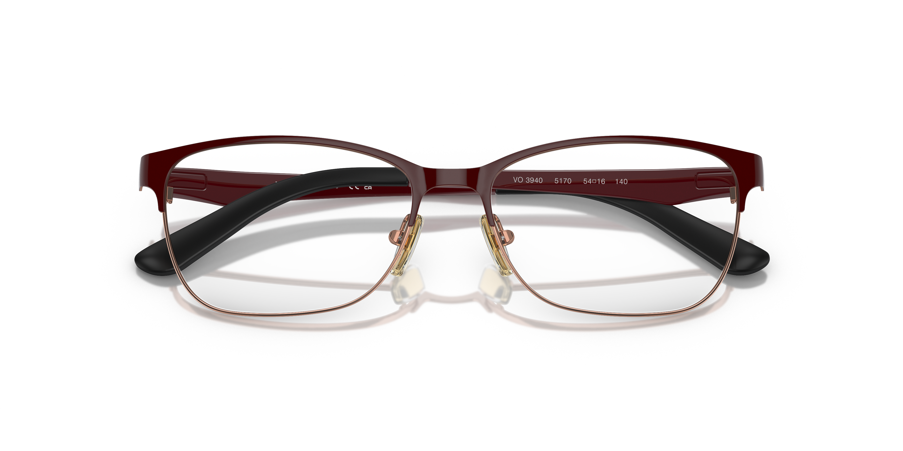 Vogue Eyewear VO3940 in Top Bordeaux/Rose Gold, front detail view #Colour_Top Bordeaux/Rose Gold