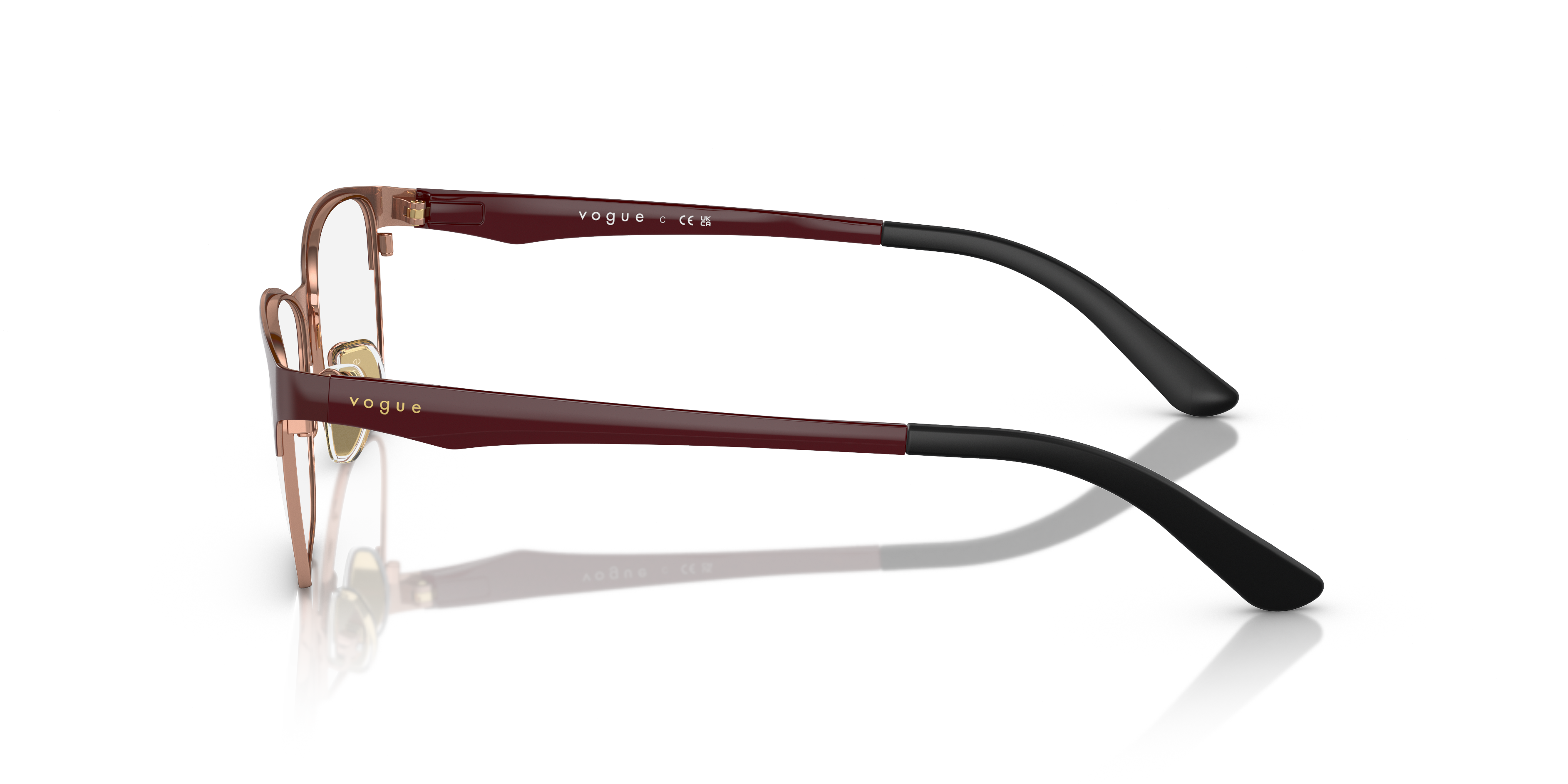 Vogue Eyewear VO3940 in Top Bordeaux/Rose Gold, side view #Colour_Top Bordeaux/Rose Gold