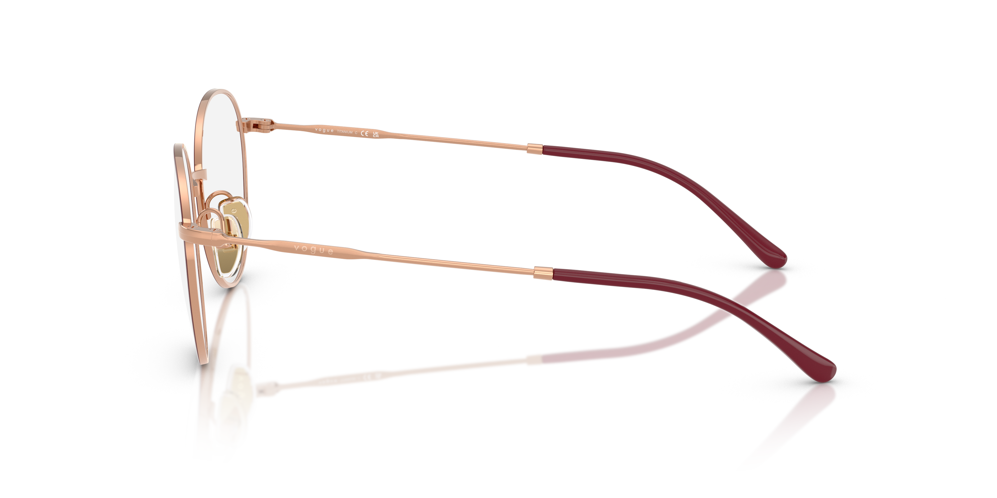 Vogue Eyewear VO4280T in Top Bordeaux/Rose Gold, side view #Colour_Top Bordeaux/Rose Gold