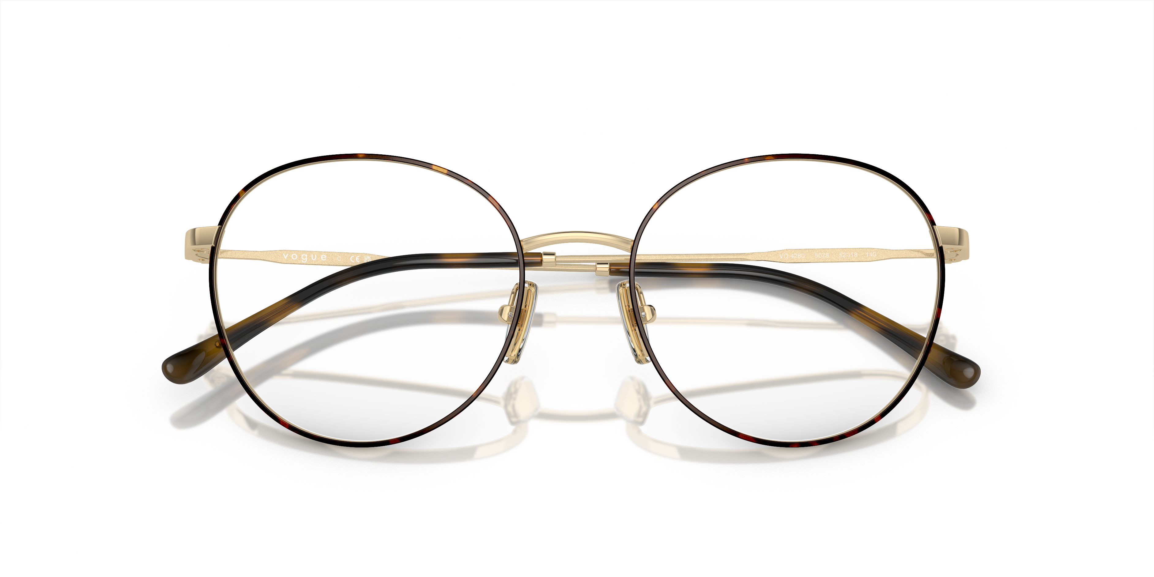 Vogue Eyewear VO4280 in Top Havana/Pale Gold, front detail view #Colour_Top Havana/Pale Gold