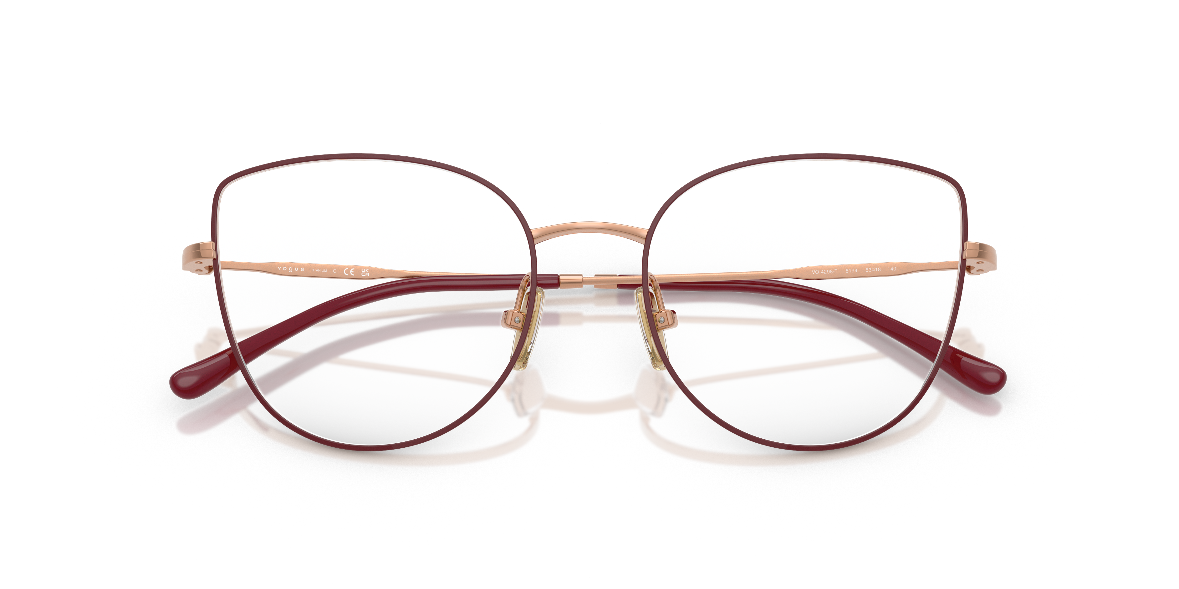Vogue Eyewear VO4298T in Top Bordeaux/Rose Gold, front detail view #Colour_Top Bordeaux/Rose Gold