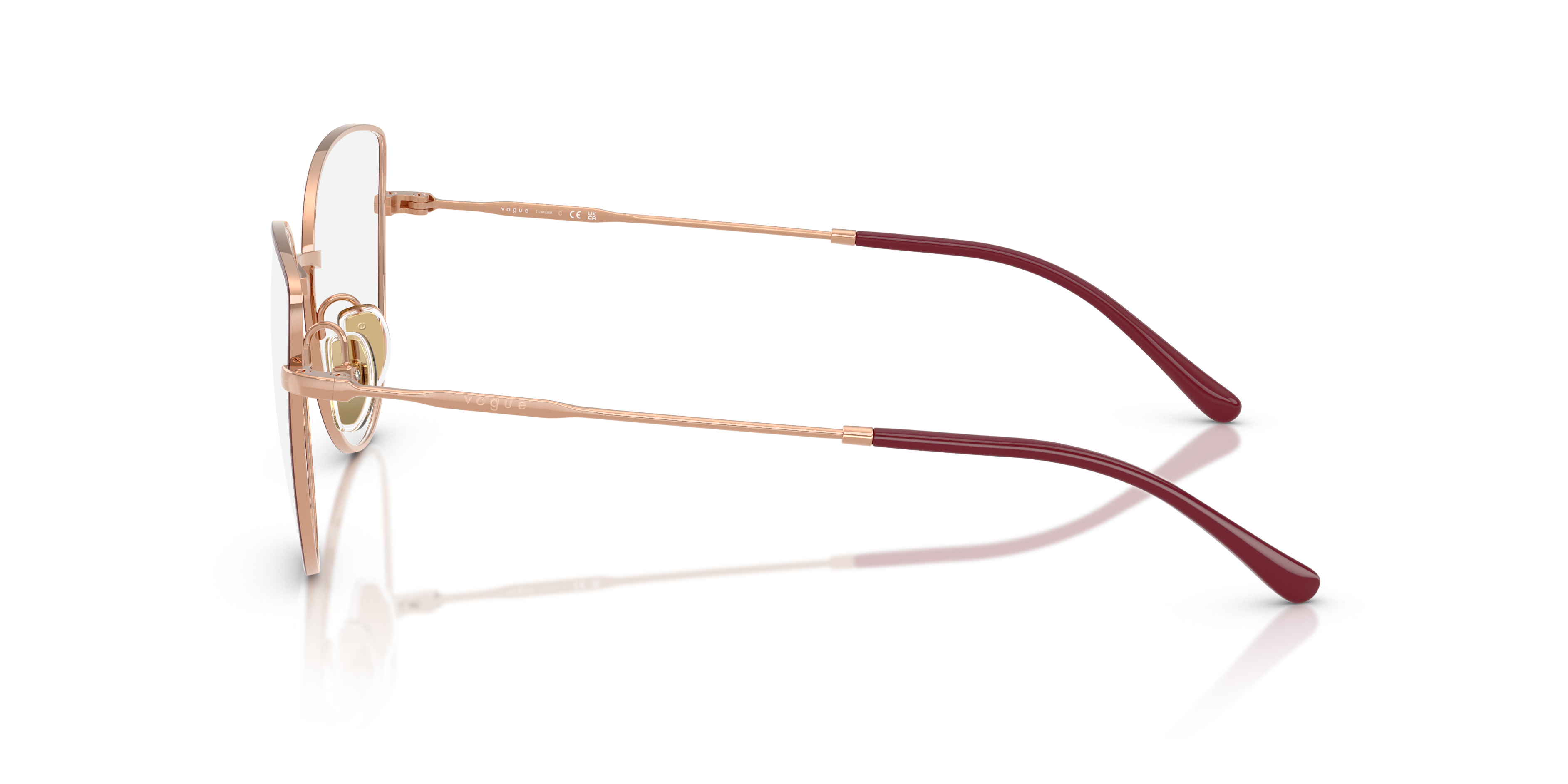 Vogue Eyewear VO4298T in Top Bordeaux/Rose Gold, side view #Colour_Top Bordeaux/Rose Gold