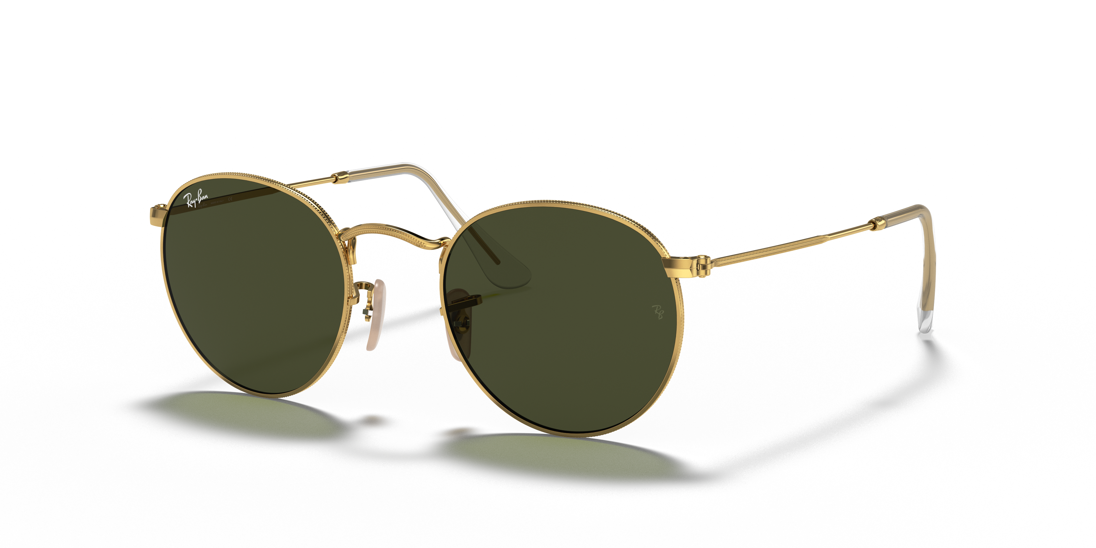 Ray-Ban Round Metal RB3447 in Arista Gold, three-quarter view #Colour_Arista Gold