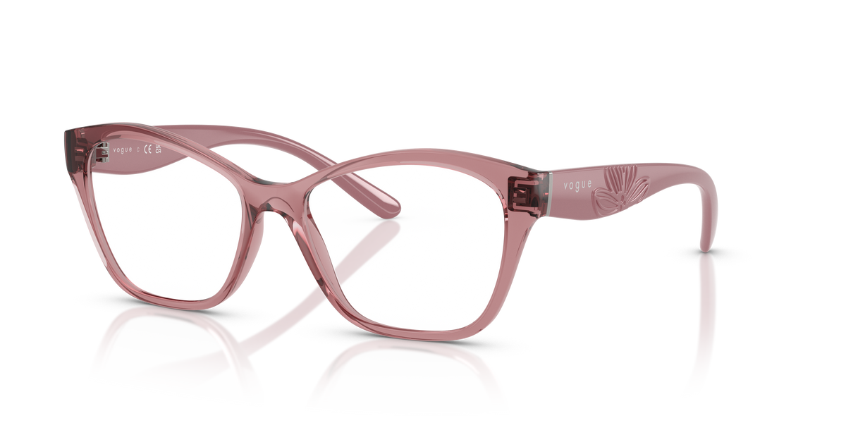 Vogue Eyewear VO5628 in Transparent Dark Pink, three-quarter view #Colour_Transparent Dark Pink (3198)