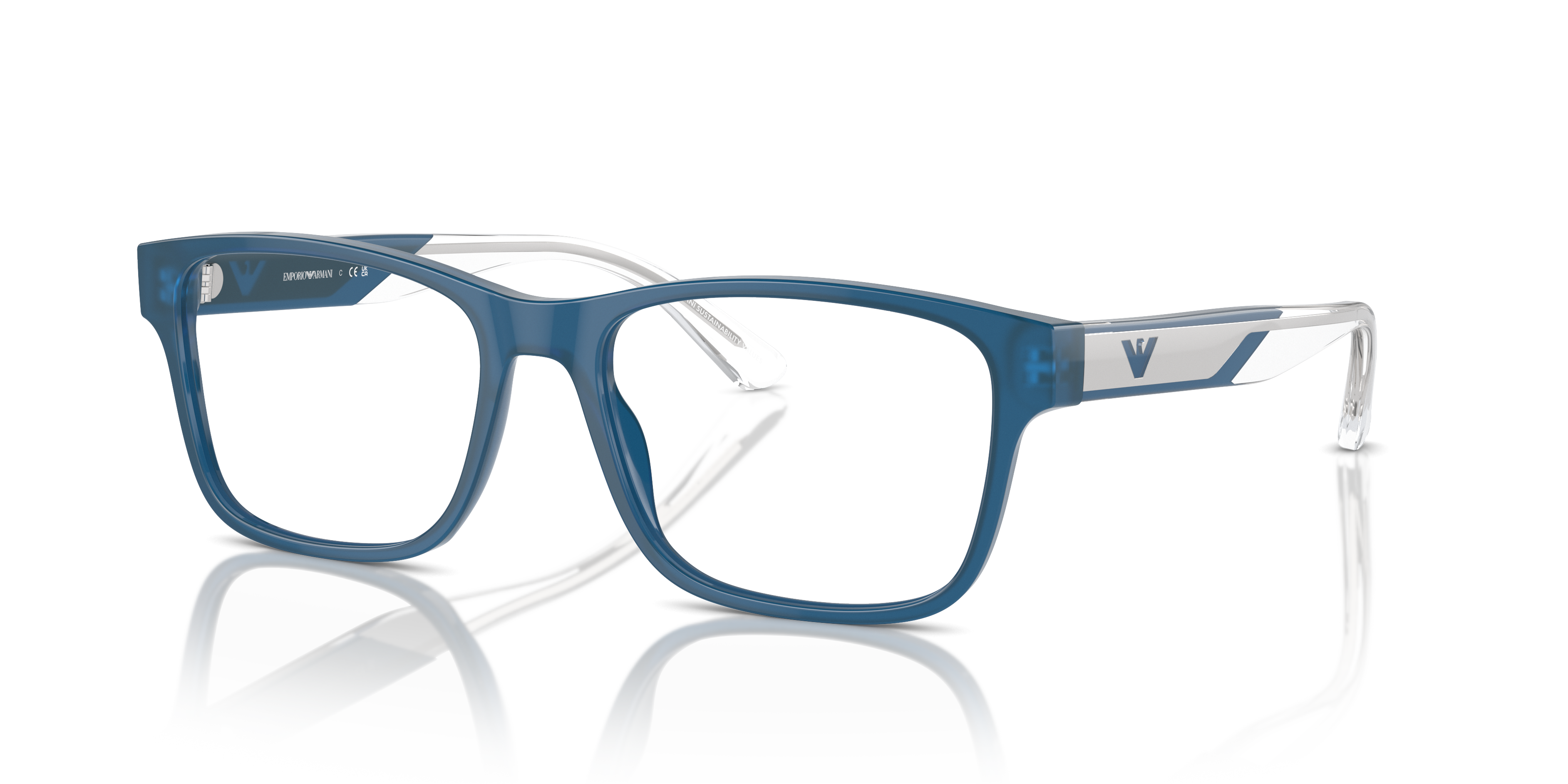 Emporio Armani EA3239 Shiny Opaline Blue three-quarter view