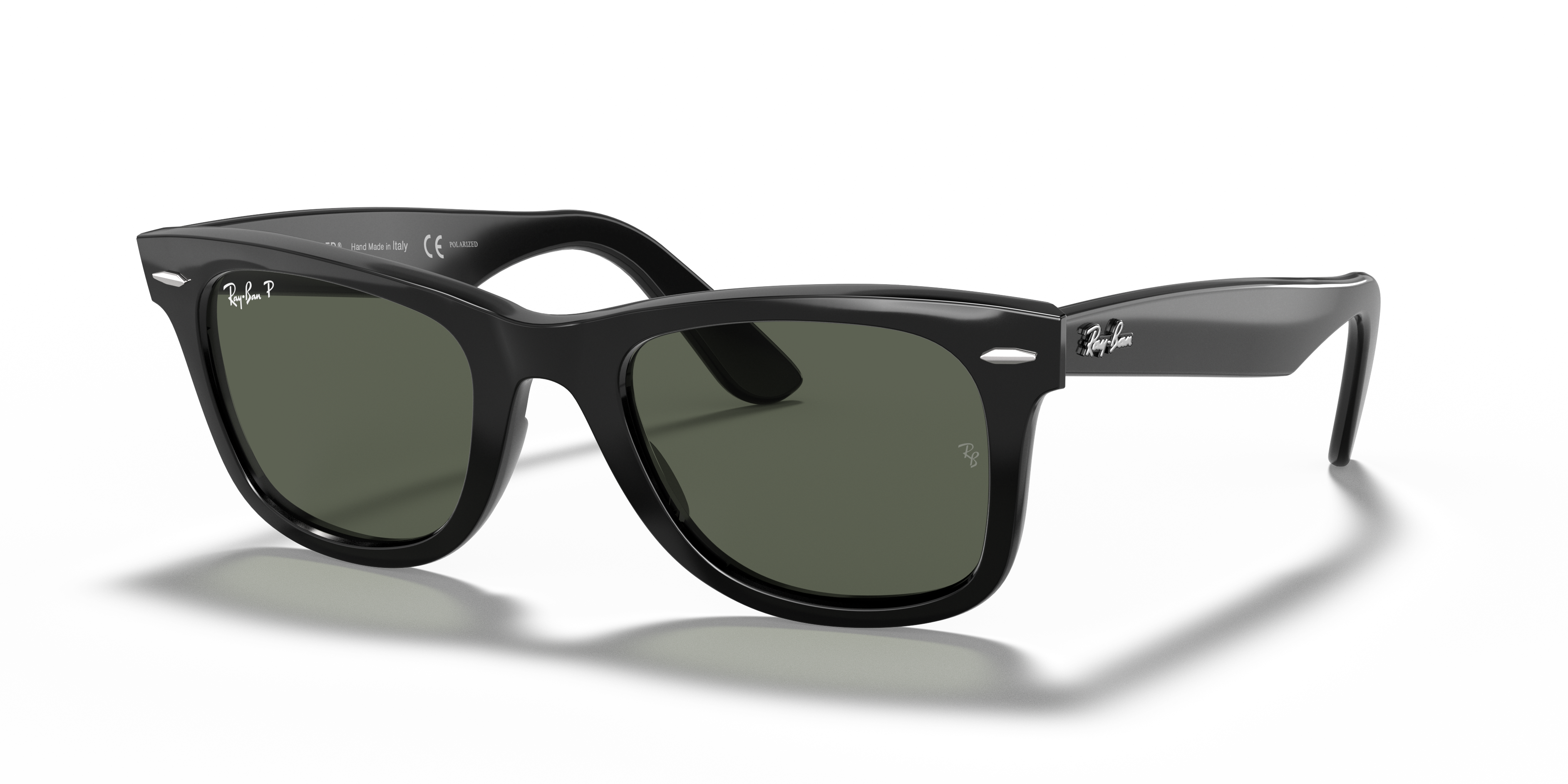 Ray-Ban Wayfarer RB2140 Black Polarised (901/58) three-quarter view