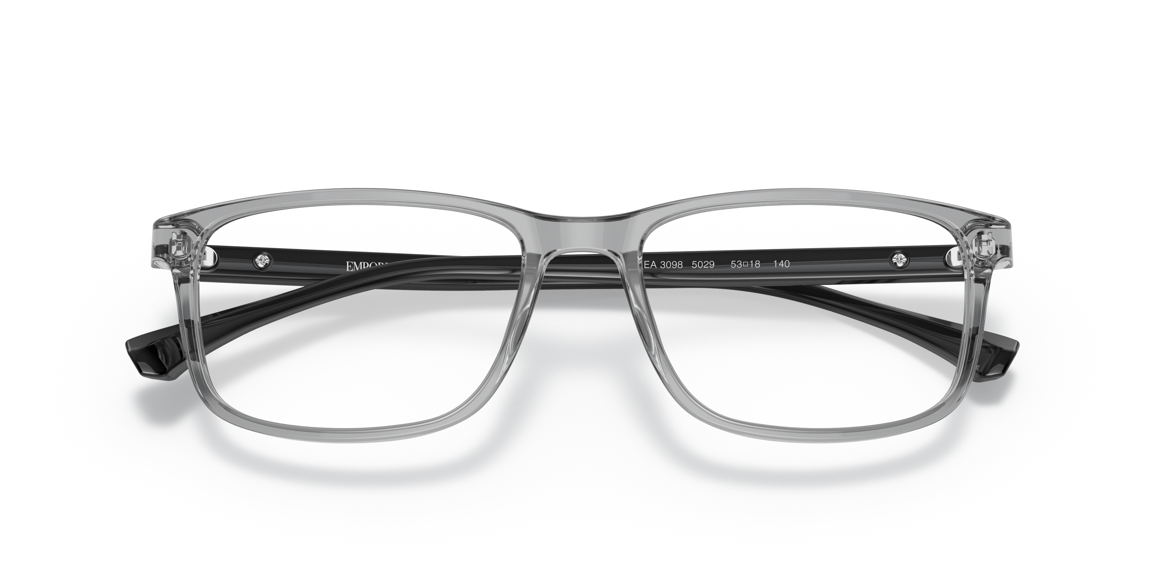 Emporio Armani EA3098 in Transparent Grey, front detail view #Colour_Transparent Grey