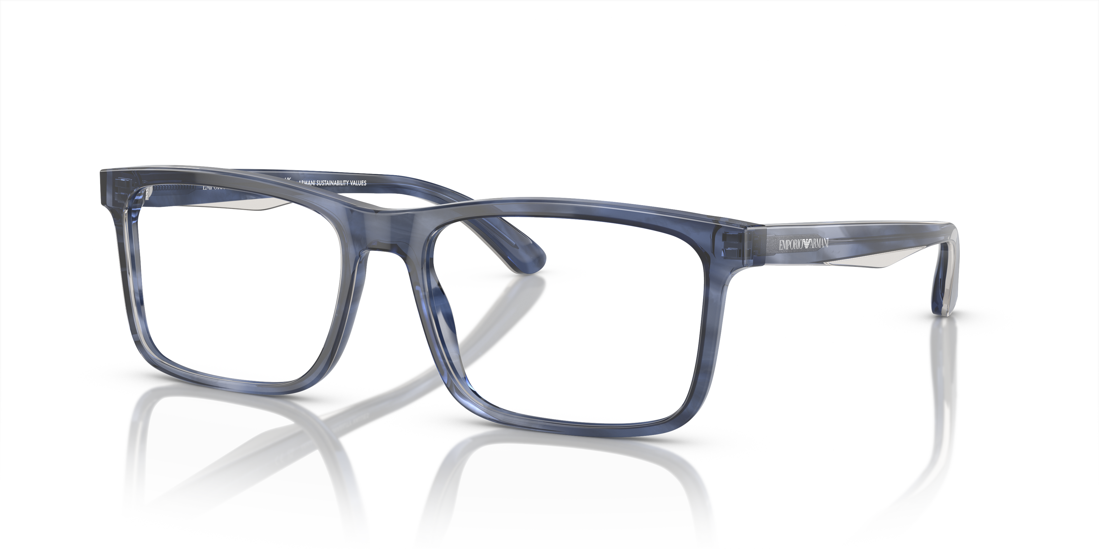 Emporio Armani EA3227 in Shiny Blue / Top Smoke, three-quarter view #Colour_Shiny Blue / Top Smoke (6054)