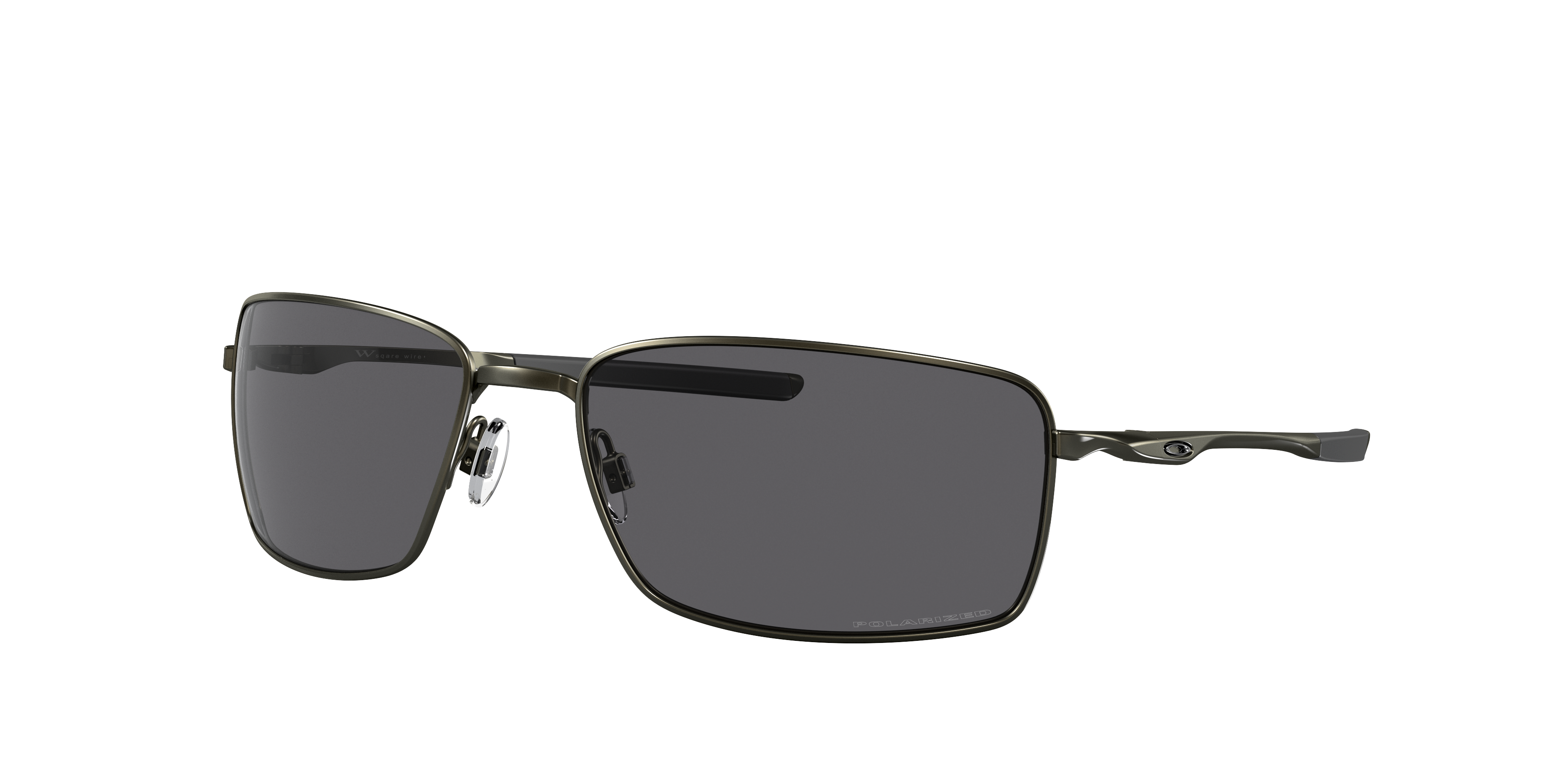 Oakley Square Wire OO4075 in Carbon / Grey Polarized, three-quarter view #Colour_Carbon / Grey Polarized