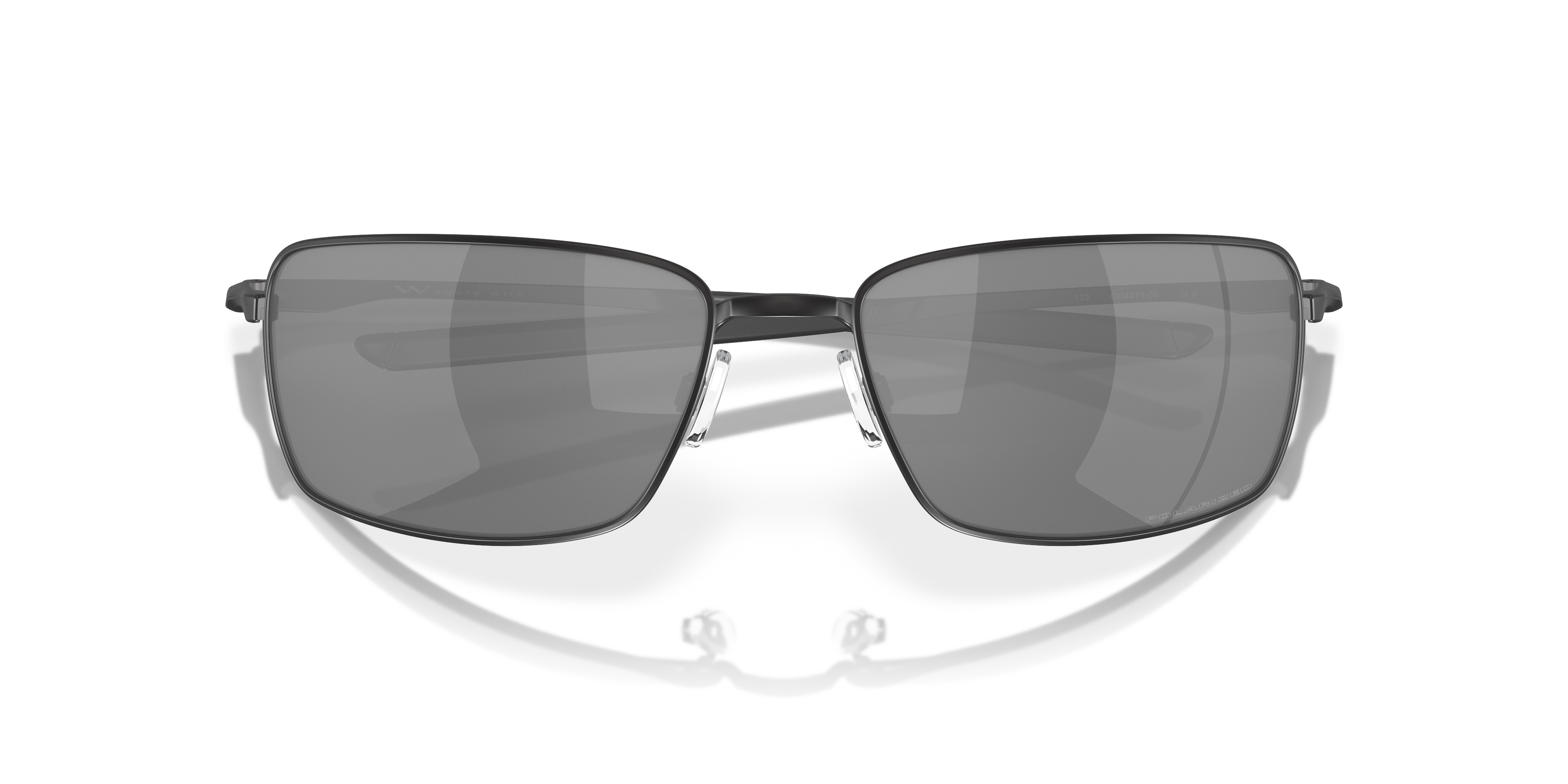 Oakley Square Wire OO4075 in Matte Black / Black Iridium Polarized, front detail view #Colour_Matte Black / Black Iridium Polarized