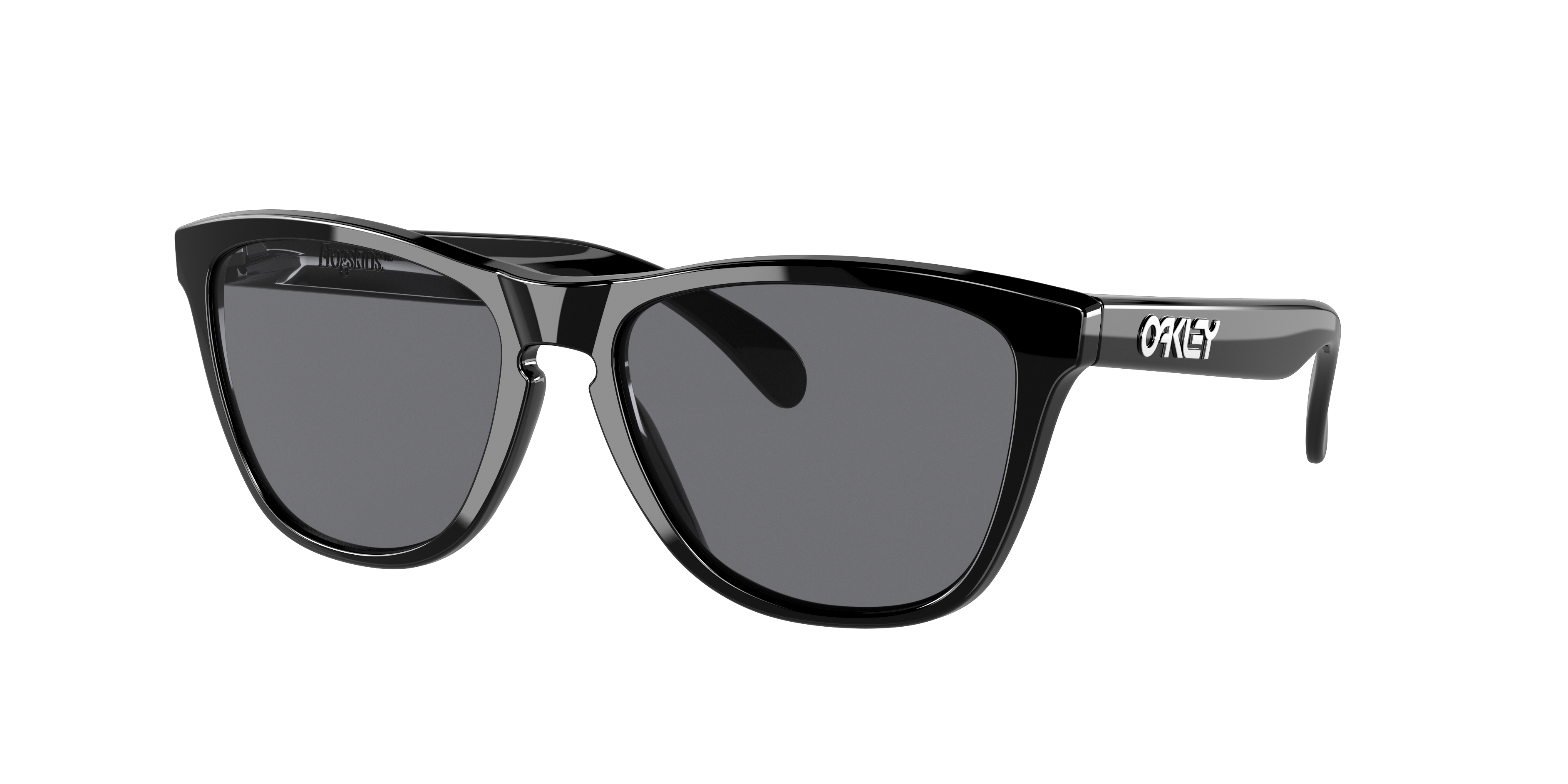 Oakley Frogskins OO9013 in Polished Black / Grey, three-quarter view #Colour_Polished Black / Grey
