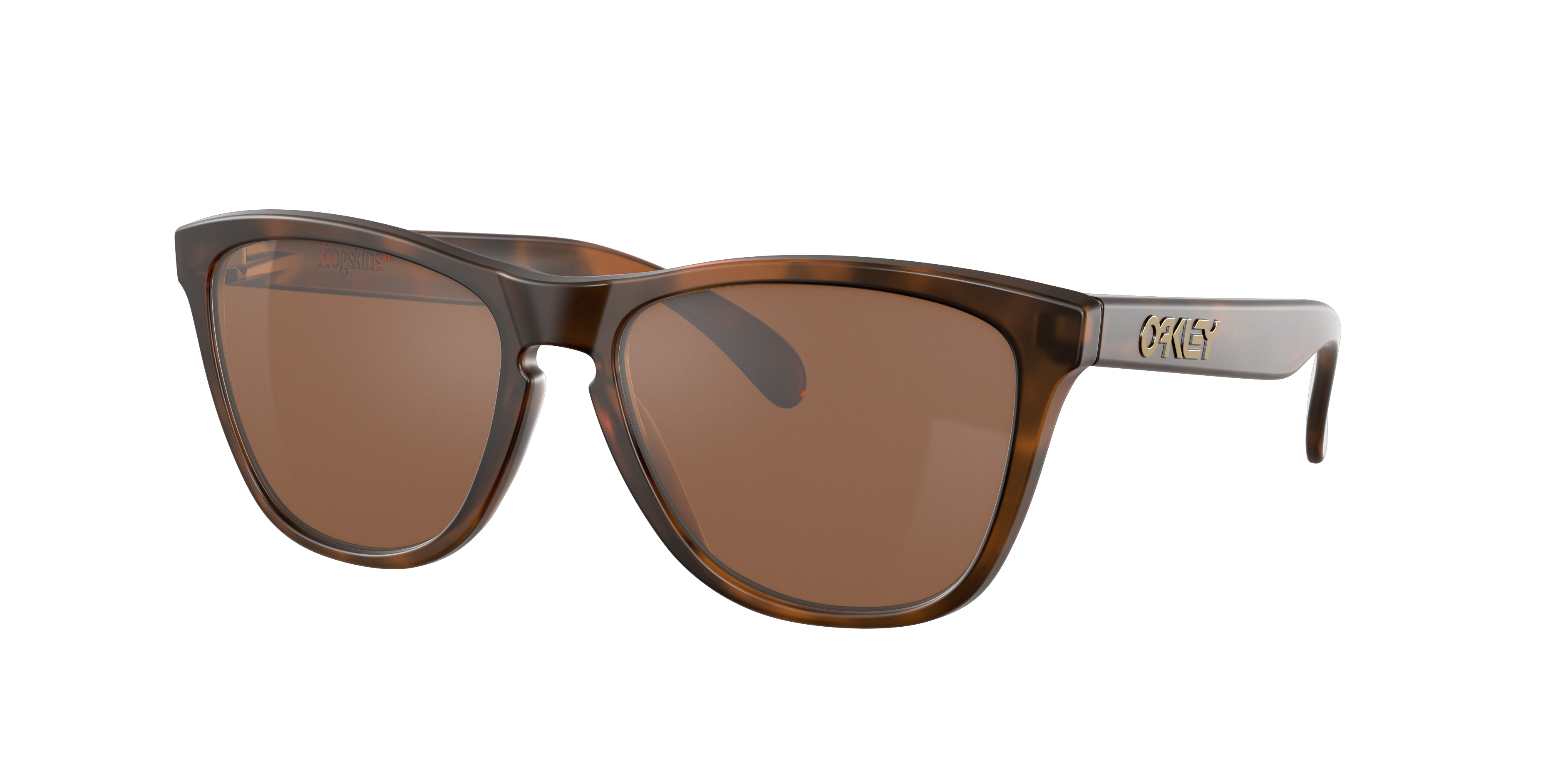 Oakley Frogskins OO9013 in Matte Tortoise / Prizm Tungsten, three-quarter view #Colour_Matte Tortoise / Prizm Tungsten