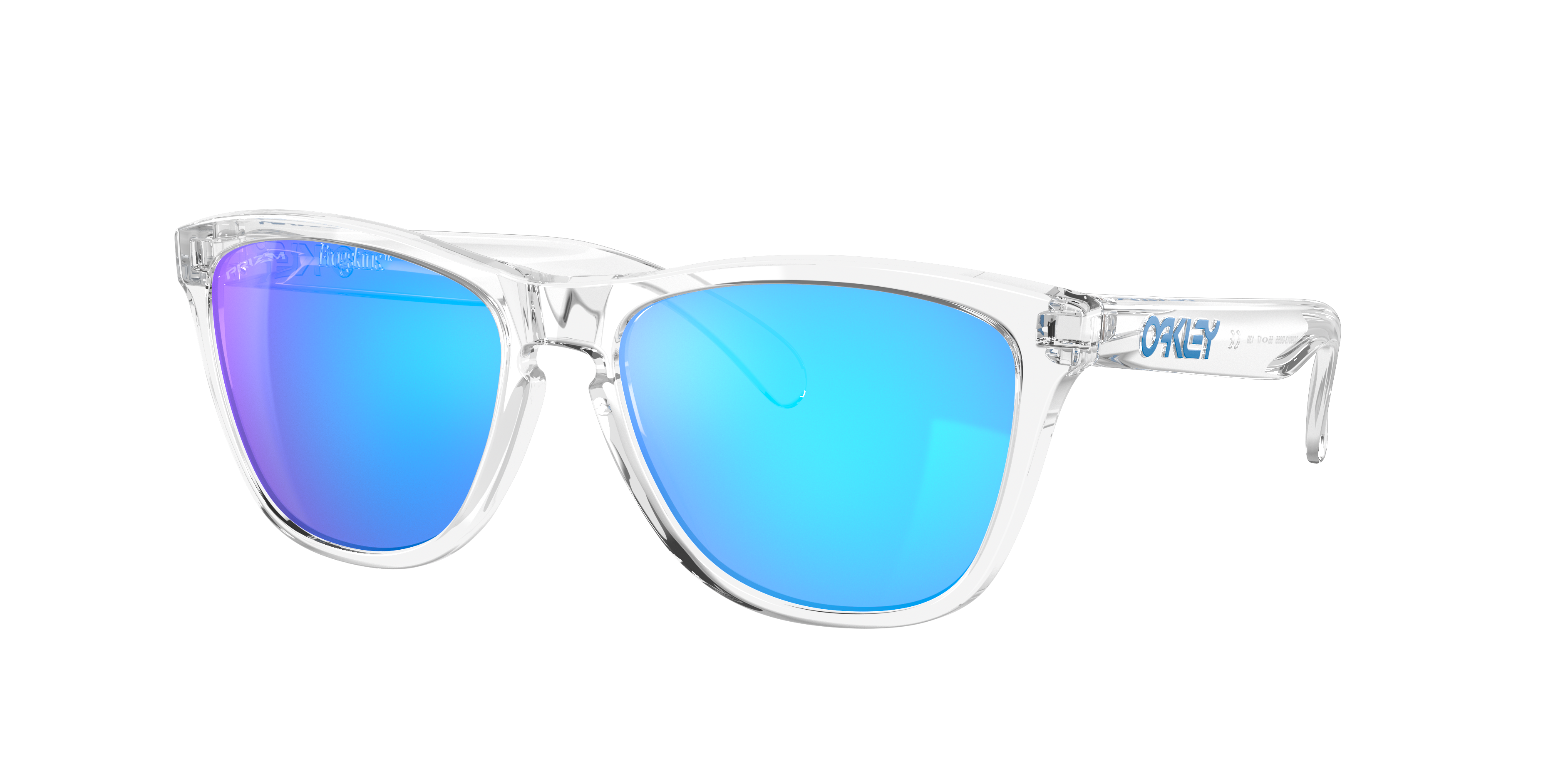 Oakley Frogskins OO9013 in Crystal Clear / Prizm Sapphire, three-quarter view #Colour_Crystal Clear / Prizm Sapphire