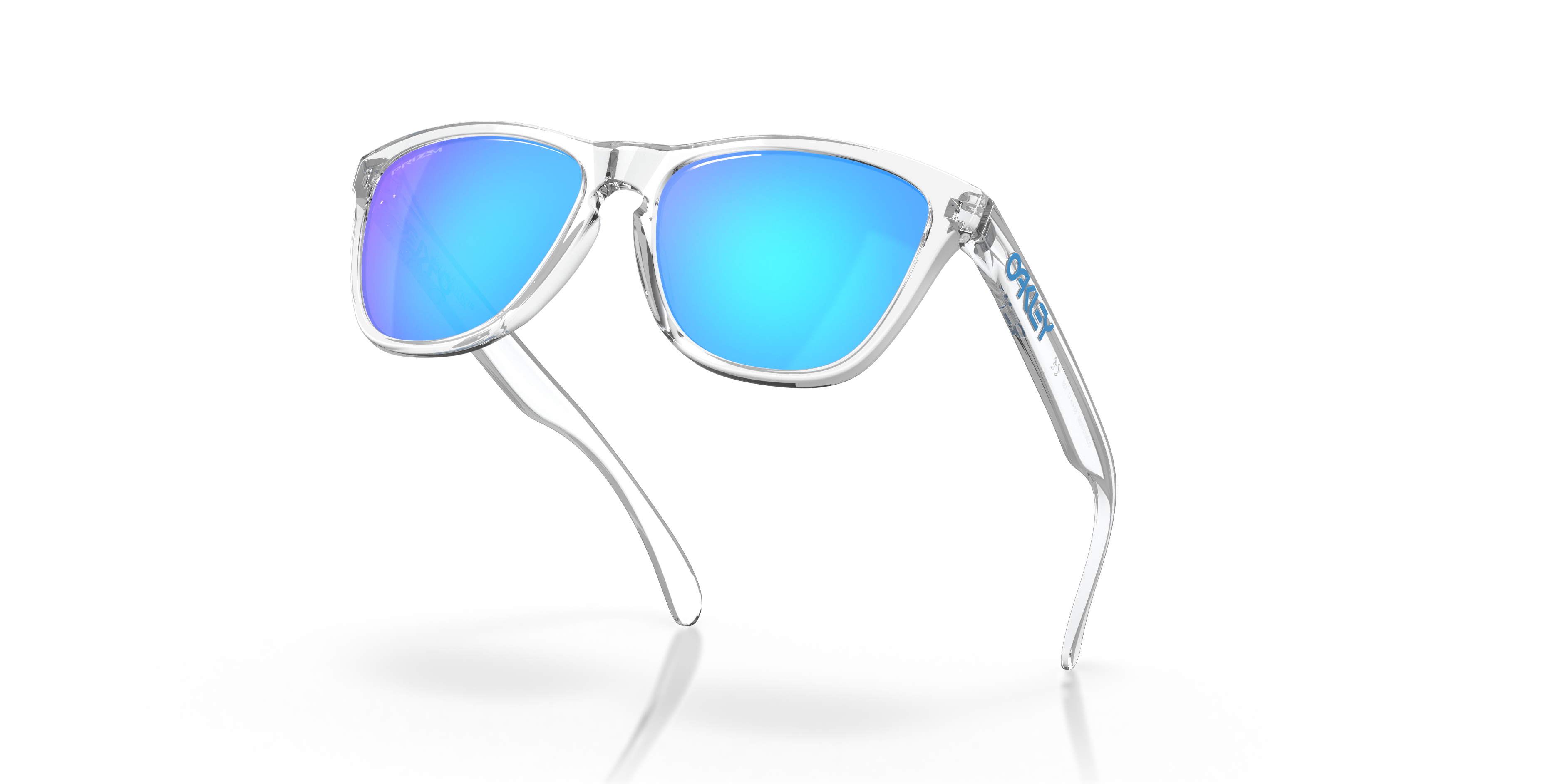 Oakley Frogskins OO9013 in Crystal Clear / Prizm Sapphire, angled view #Colour_Crystal Clear / Prizm Sapphire