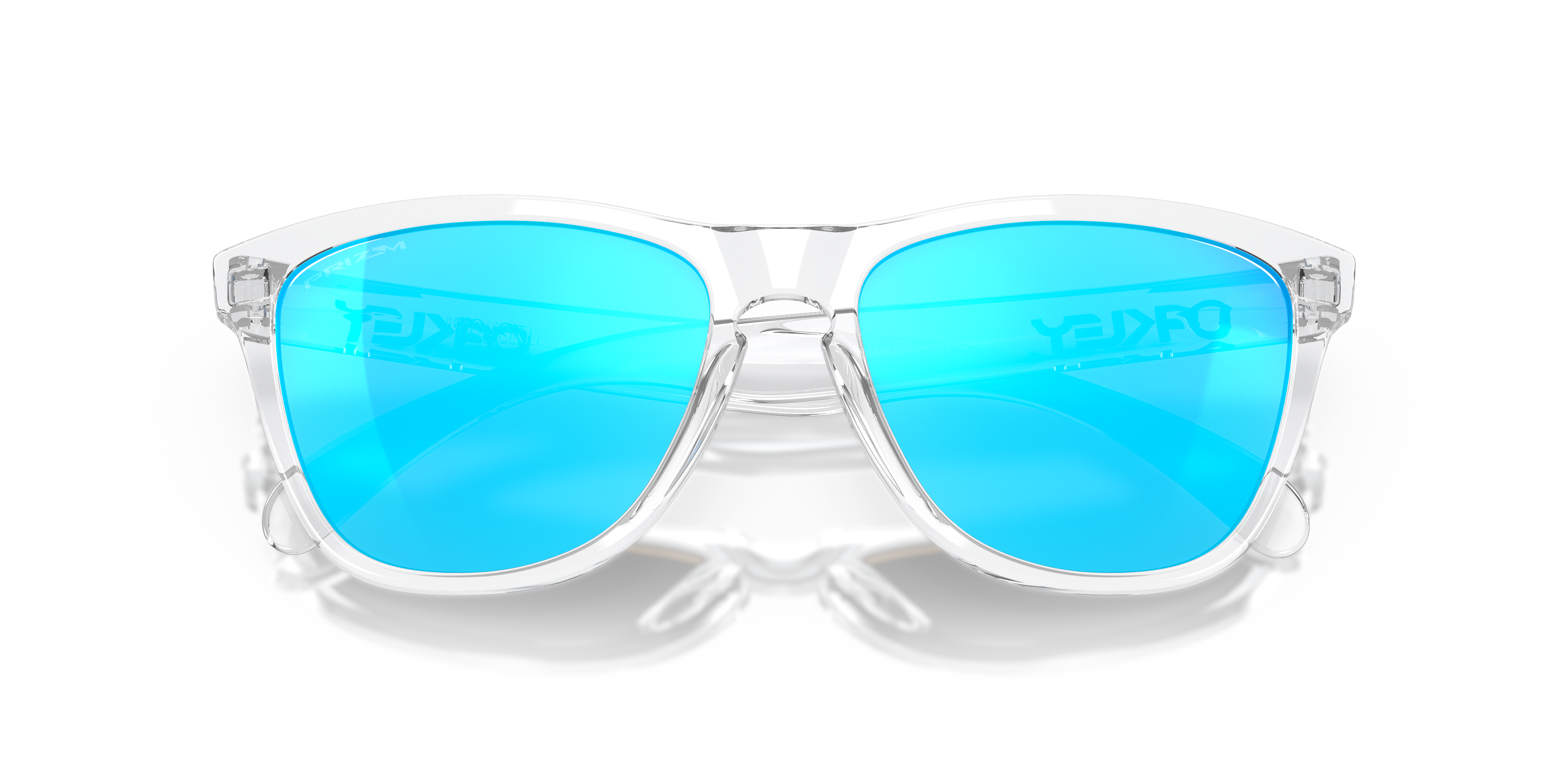 Oakley Frogskins OO9013 in Crystal Clear / Prizm Sapphire, front detail view #Colour_Crystal Clear / Prizm Sapphire