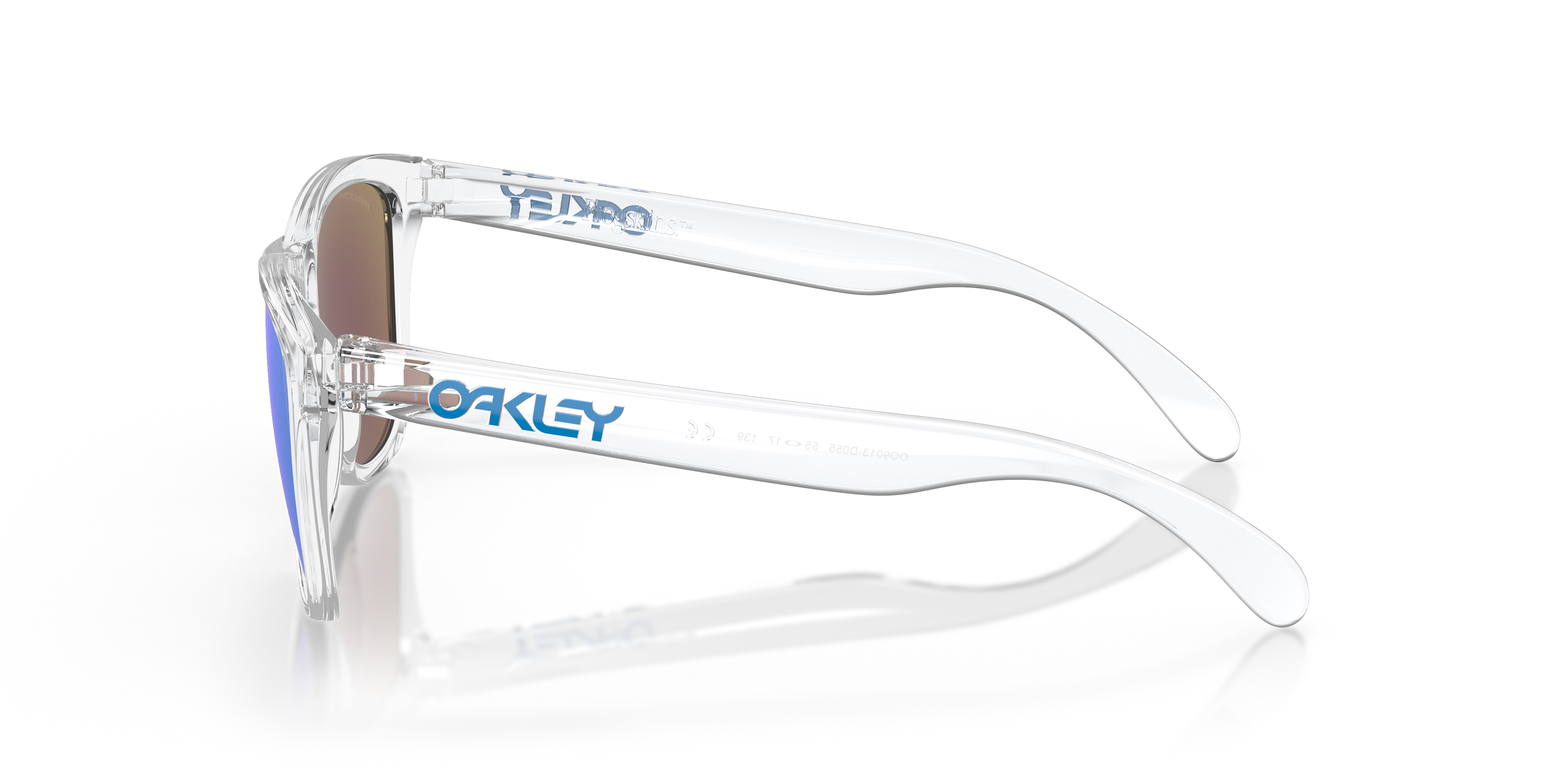 Oakley Frogskins OO9013 in Crystal Clear / Prizm Sapphire, side view #Colour_Crystal Clear / Prizm Sapphire