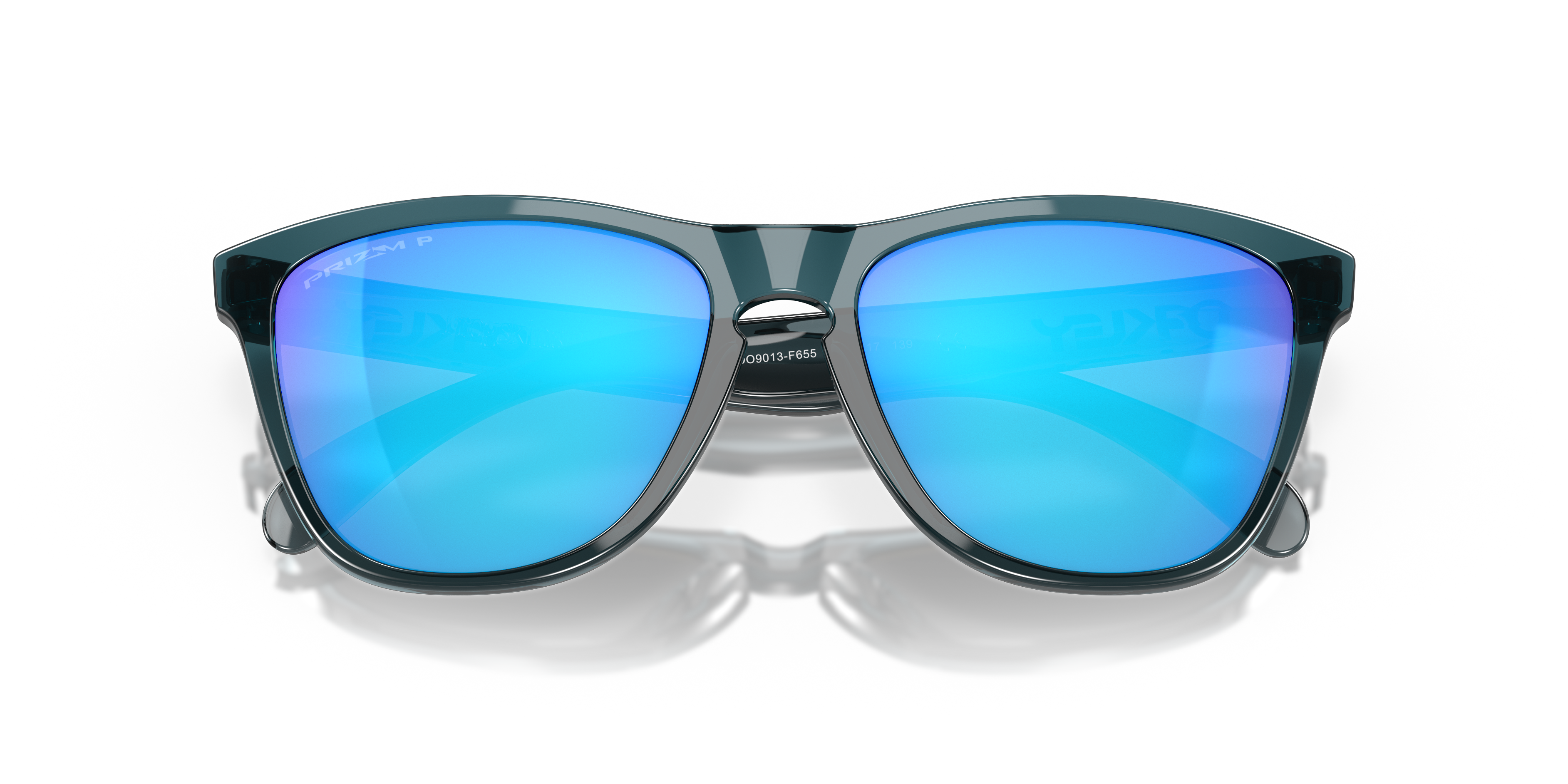 Oakley Frogskins OO9013 in Crystal Black / Prizm Sapphire Polarized, front detail view #Colour_Crystal Black / Prizm Sapphire Polarized