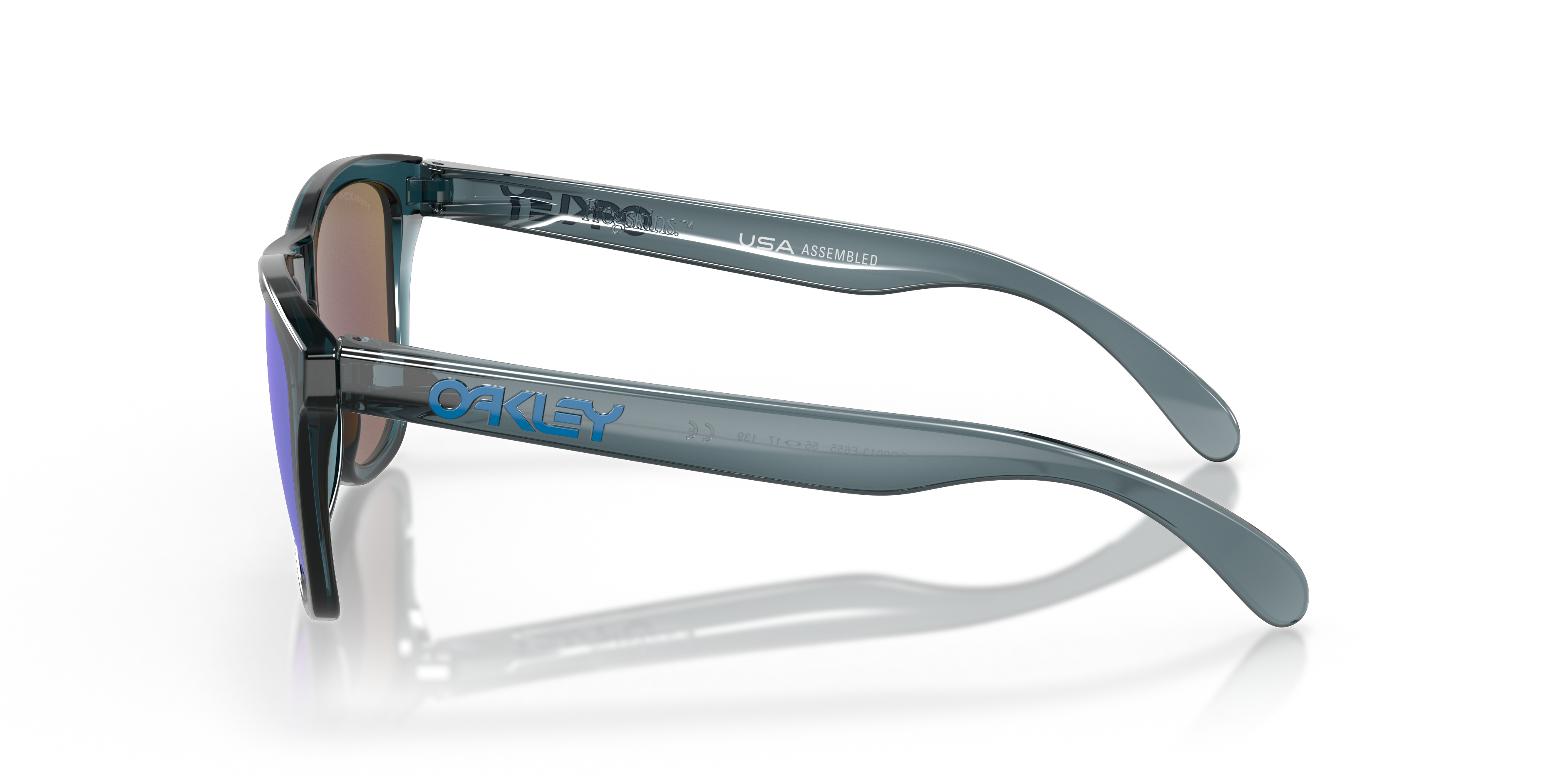 Oakley Frogskins OO9013 in Crystal Black / Prizm Sapphire Polarized, side view #Colour_Crystal Black / Prizm Sapphire Polarized