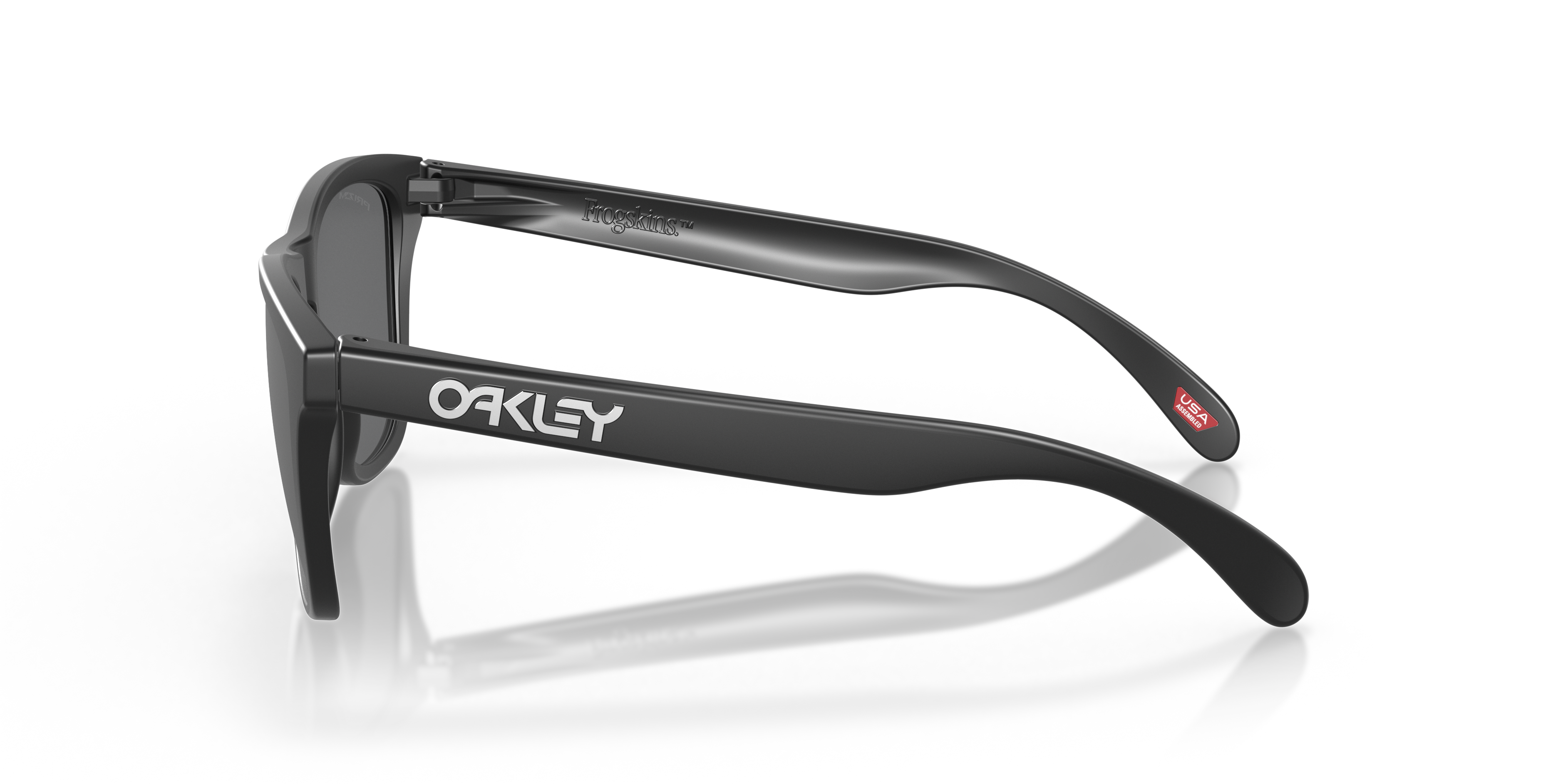 Oakley Frogskins OO9013 in Matte Black / Prizm Black Polarized, side view #Colour_Matte Black / Prizm Black Polarized
