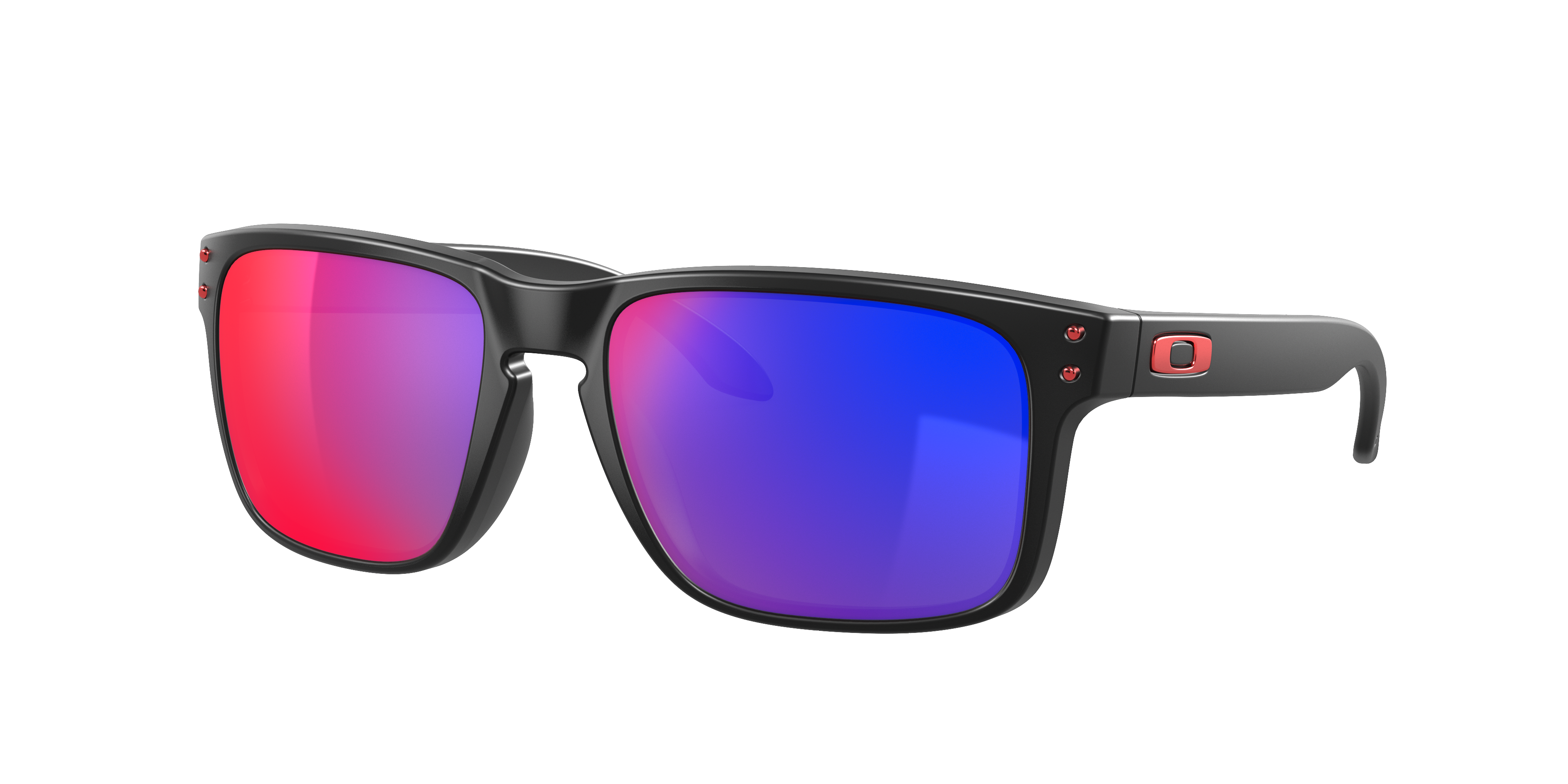Oakley Holbrook OO9102 in Matte Black / + Red Iridium, three-quarter view #Colour_Matte Black / + Red Iridium