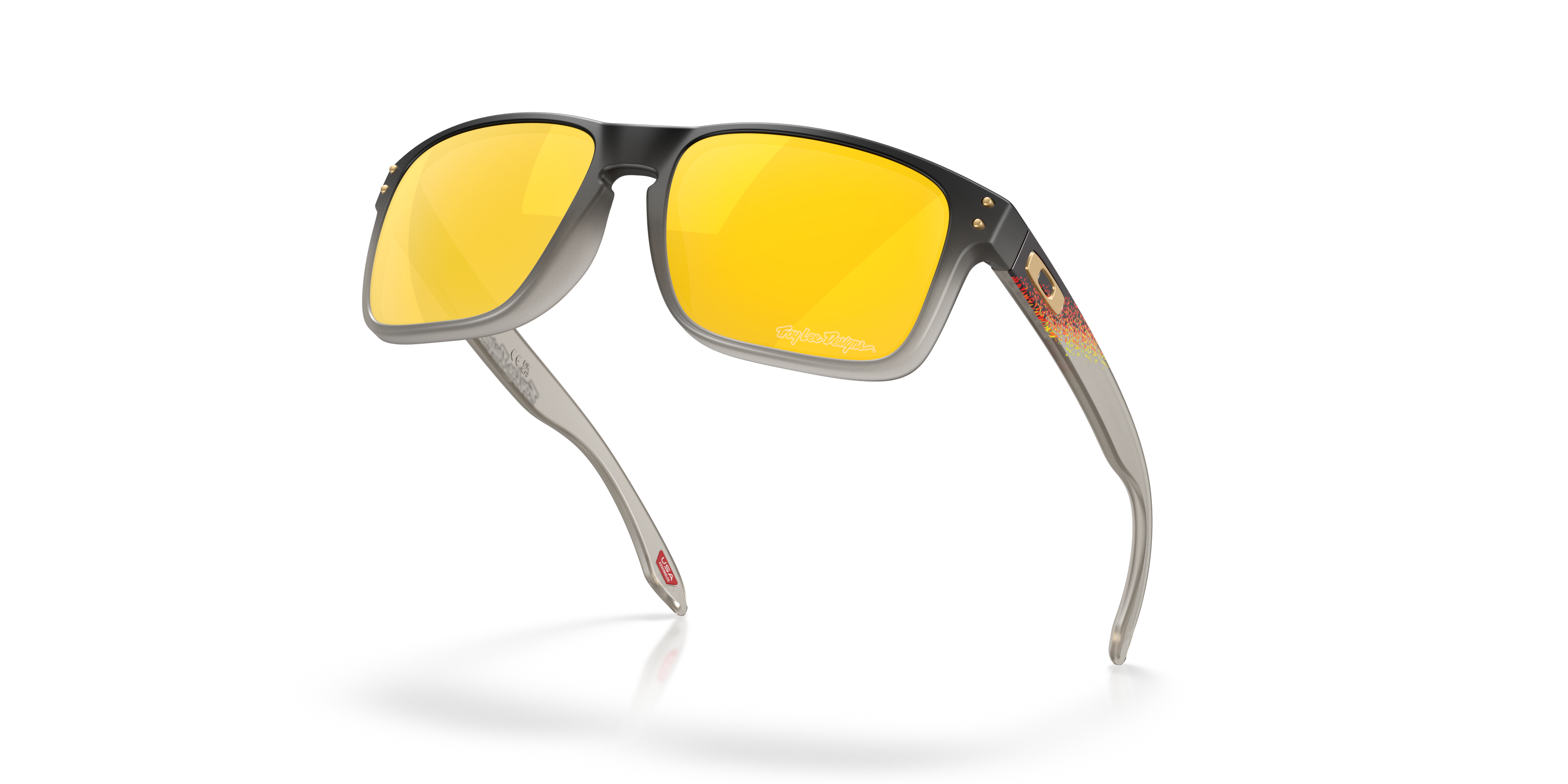 Oakley Holbrook OO9102 in Troy Lee Designs Black Fade / Prizm 24K Polarized, angled view #Colour_Troy Lee Designs Black Fade / Prizm 24K Polarized