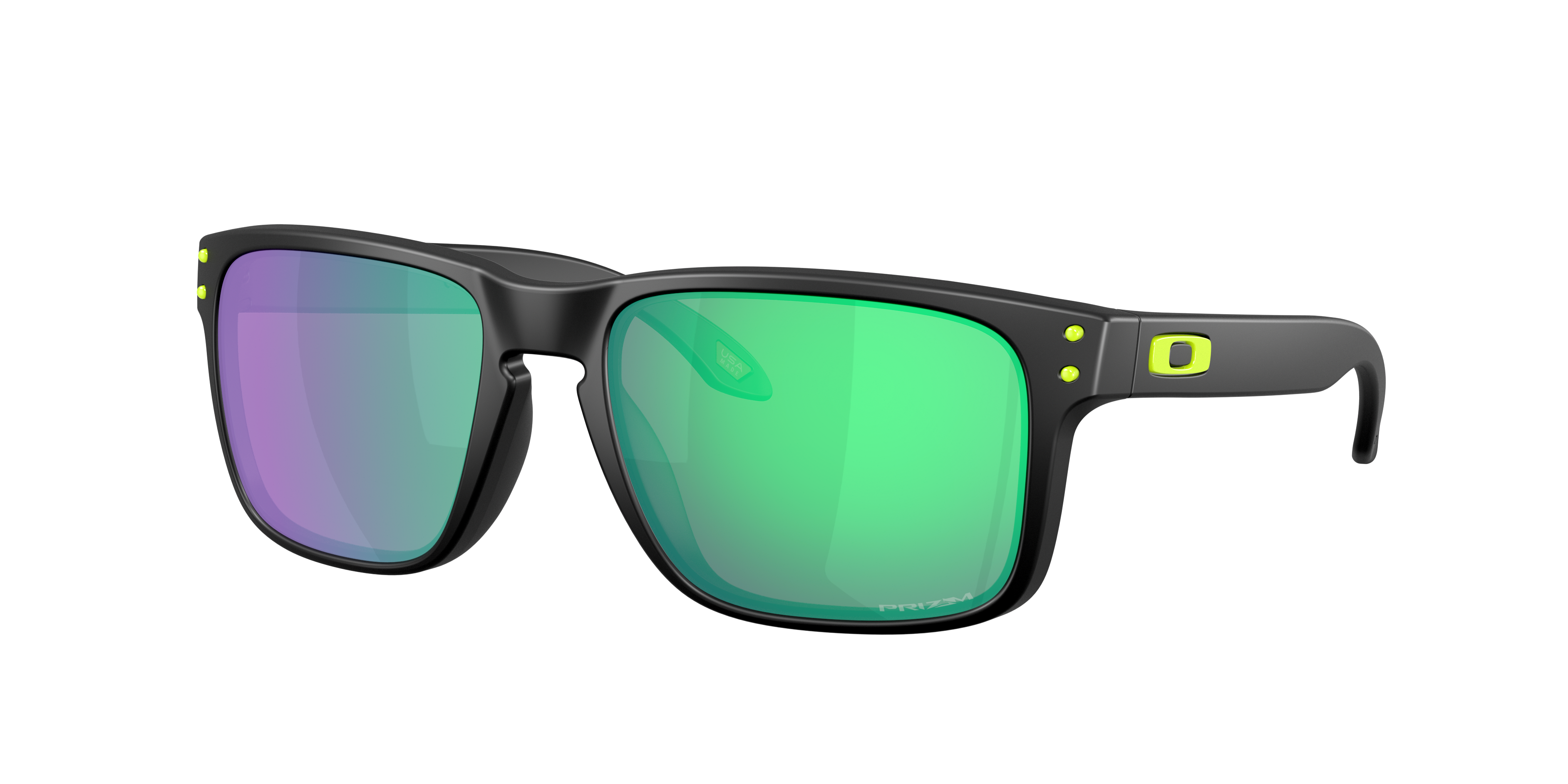 Oakley Holbrook OO9102 in Matte Black / Prizm Road Jade, three-quarter view #Colour_Matte Black / Prizm Road Jade